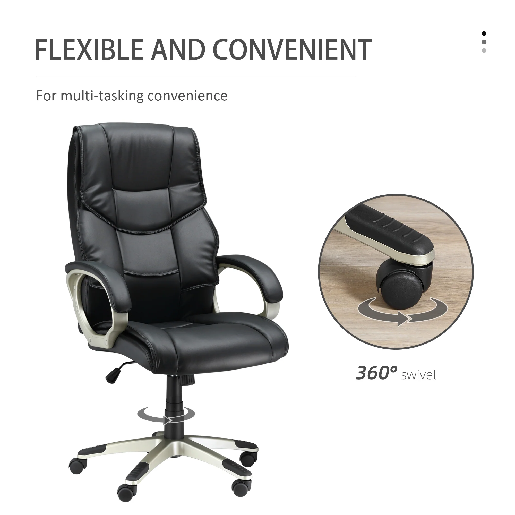Silla de Oficina con Respaldo Alto, Sillón Giratorio de Cuero Sintético con Altura Ajustable, Negro