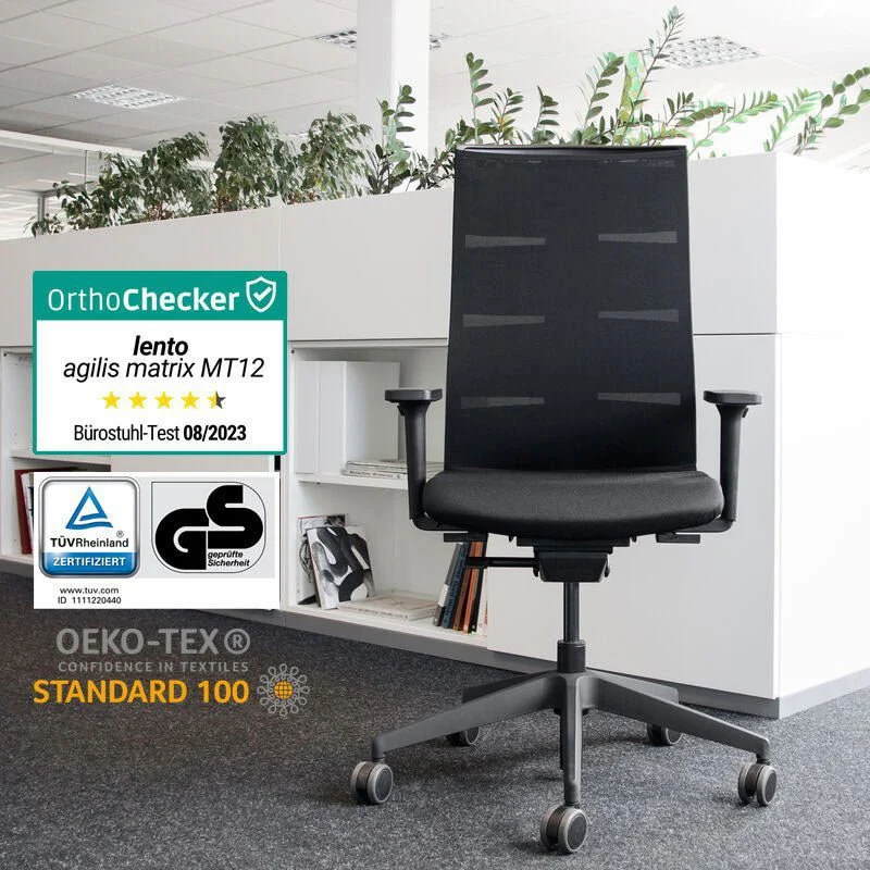 2025 Silla de Oficina Ergonómica lento Agilis MT12 con Base de Patas en Cruz Negra – Garantía de 30 Años – Fabricada en Alemania