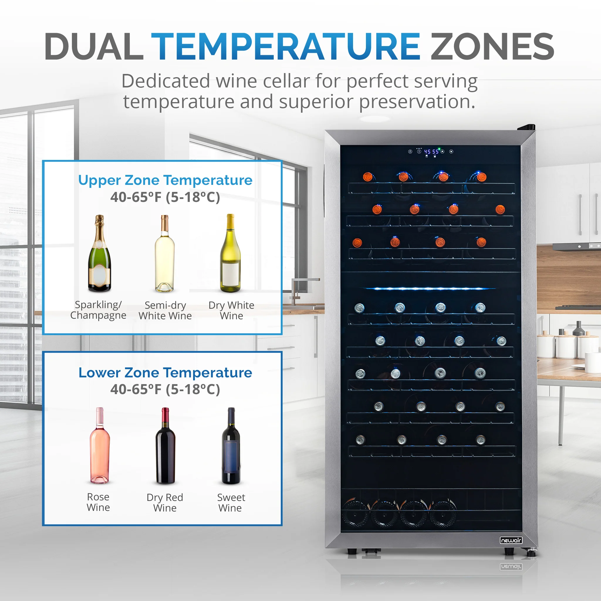 2025 Refrigerador de Vinos Independiente Newair® de Acero Inoxidable – 76 Botellas – 23