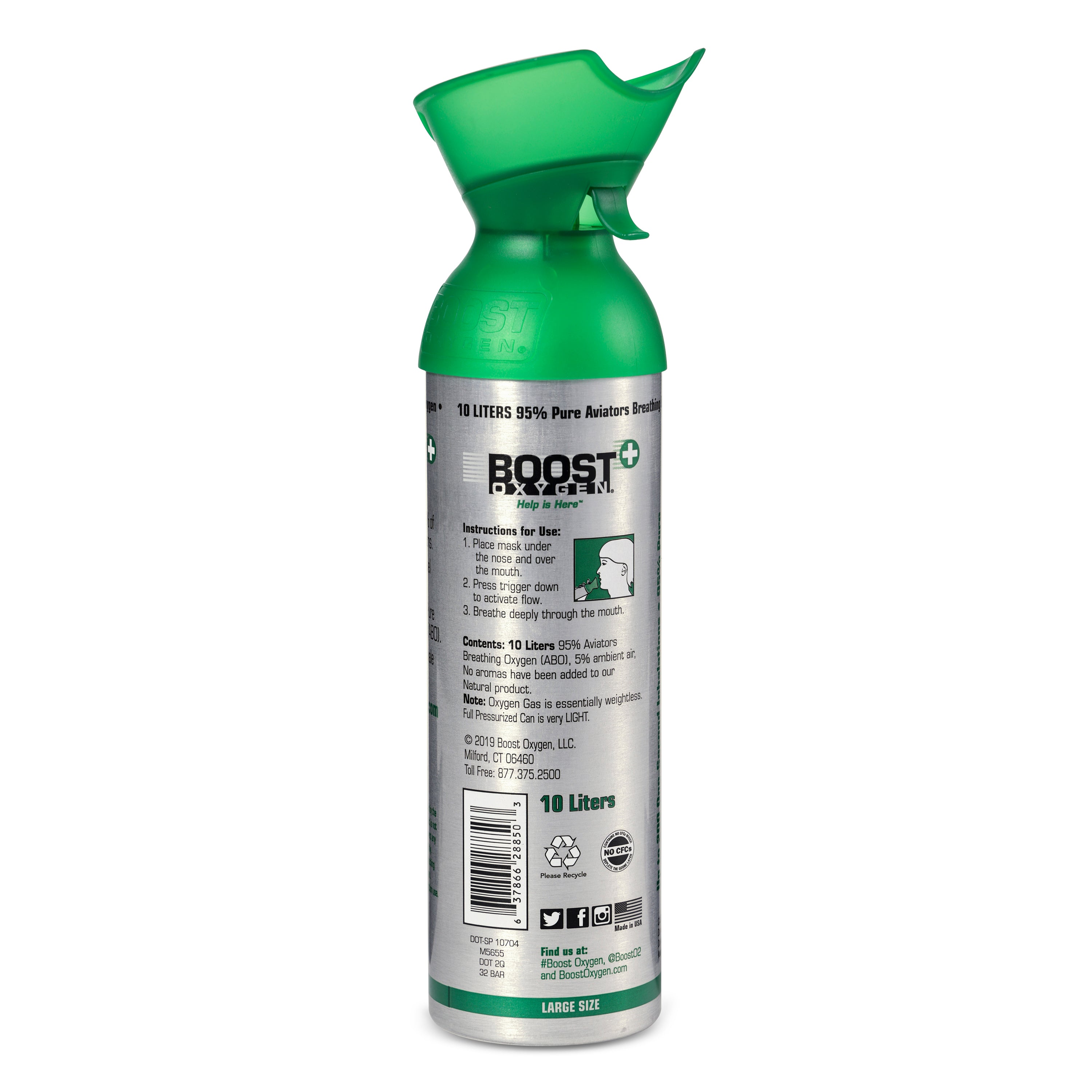 Boost Oxygen Natural Portátil 10 Litros Oxígeno Puro en Botella, Sin Sabor (Paquete de 18)