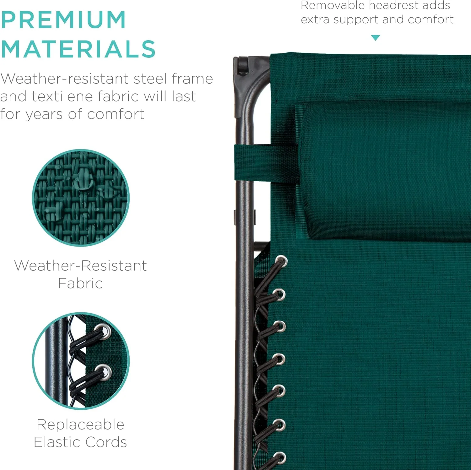 Best Choice Products – Silla Reclinable de Patio con Gravedad Cero, Ajustable y Plegable para Exteriores con Dosel, Almohada Cervical y Bandeja Lateral, Textileno – Azul Pavo Real