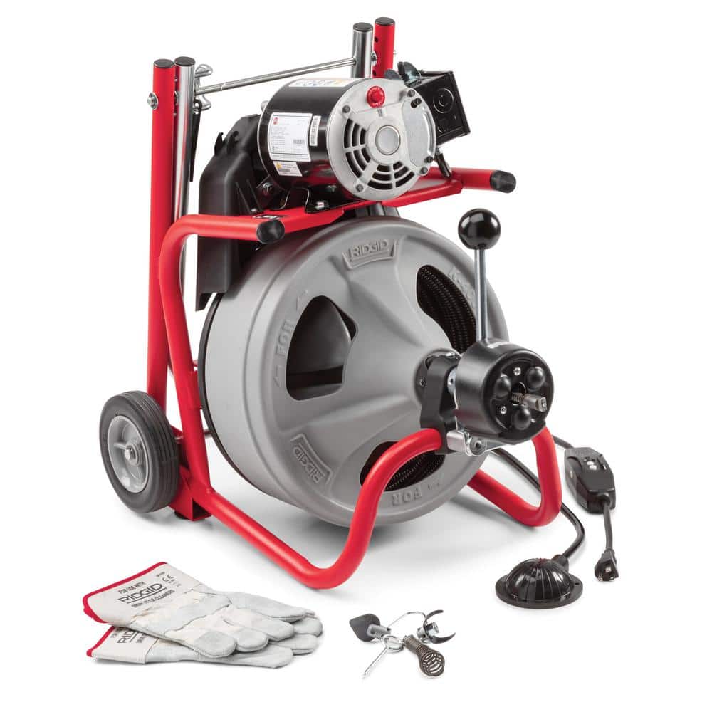 K-400 Desatascador de Drenajes 120 V, Máquina de Tambor con Cable C-32IW de 3/8 x 75 pies + Juego de Herramientas de 4 Piezas y Guantes 52363