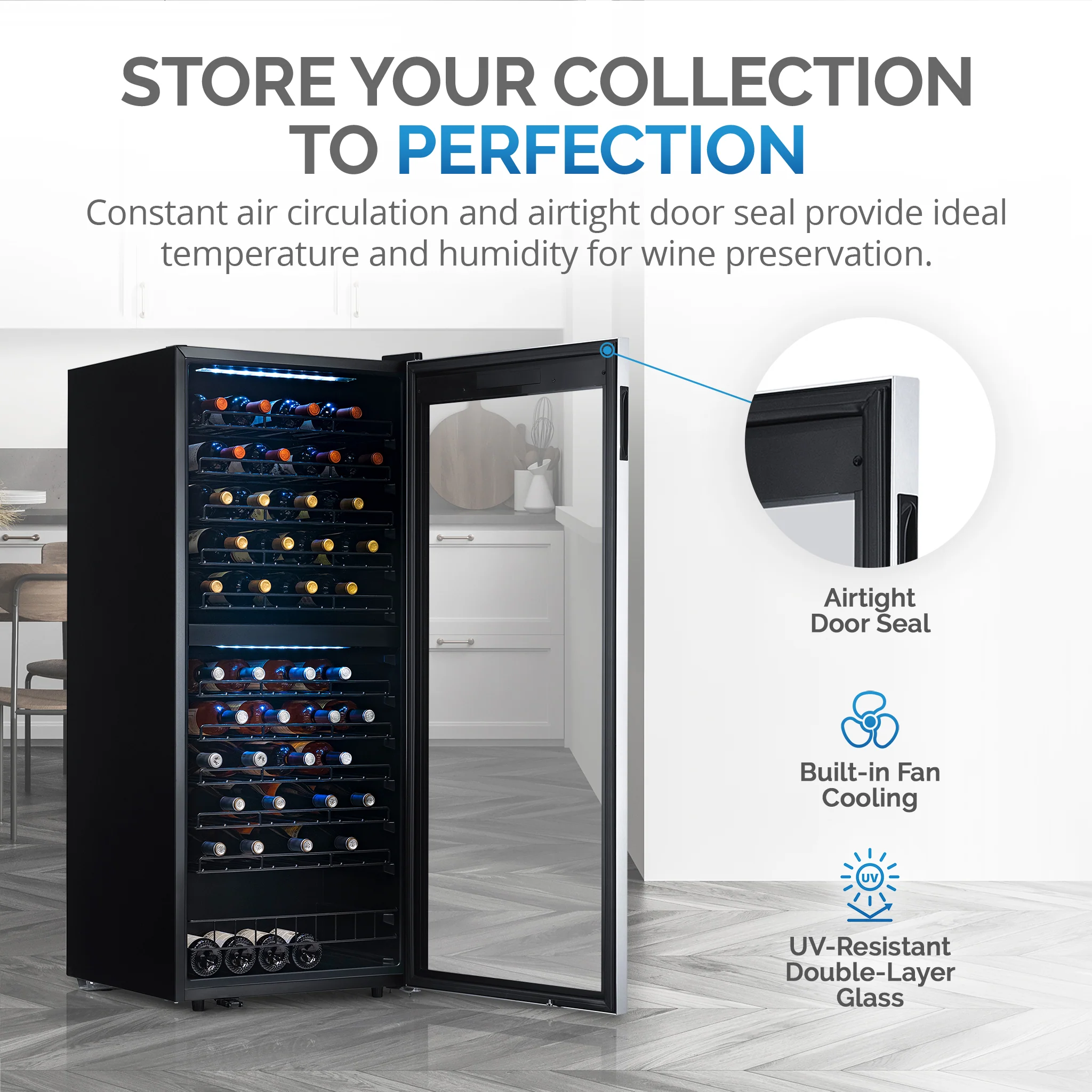 2025 Refrigerador de Vinos Independiente Newair® de Acero Inoxidable – 98 Botellas – 23