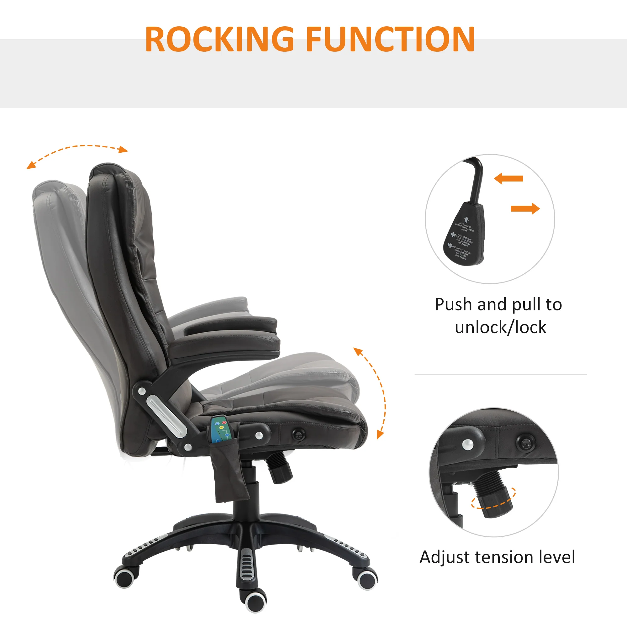 Silla de oficina ejecutiva con masaje y calefacción, sillón de oficina de cuero PU con respaldo alto, marrón