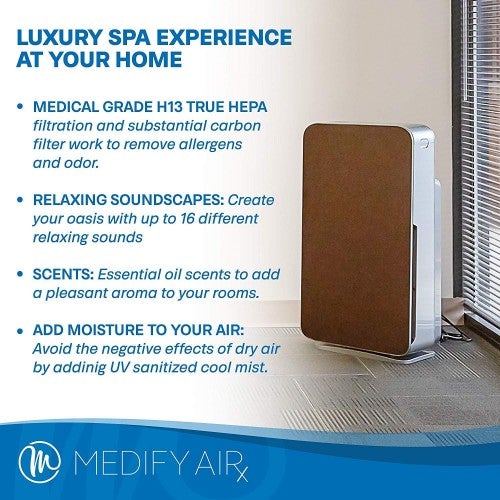 Medify MA-440 Luxury Spa 4 en 1 Purificador de Aire | Humidificador | Tableta Inalámbrica con Paisajes Sonoros | Filtración de Grado Médico H13 para 55 m².