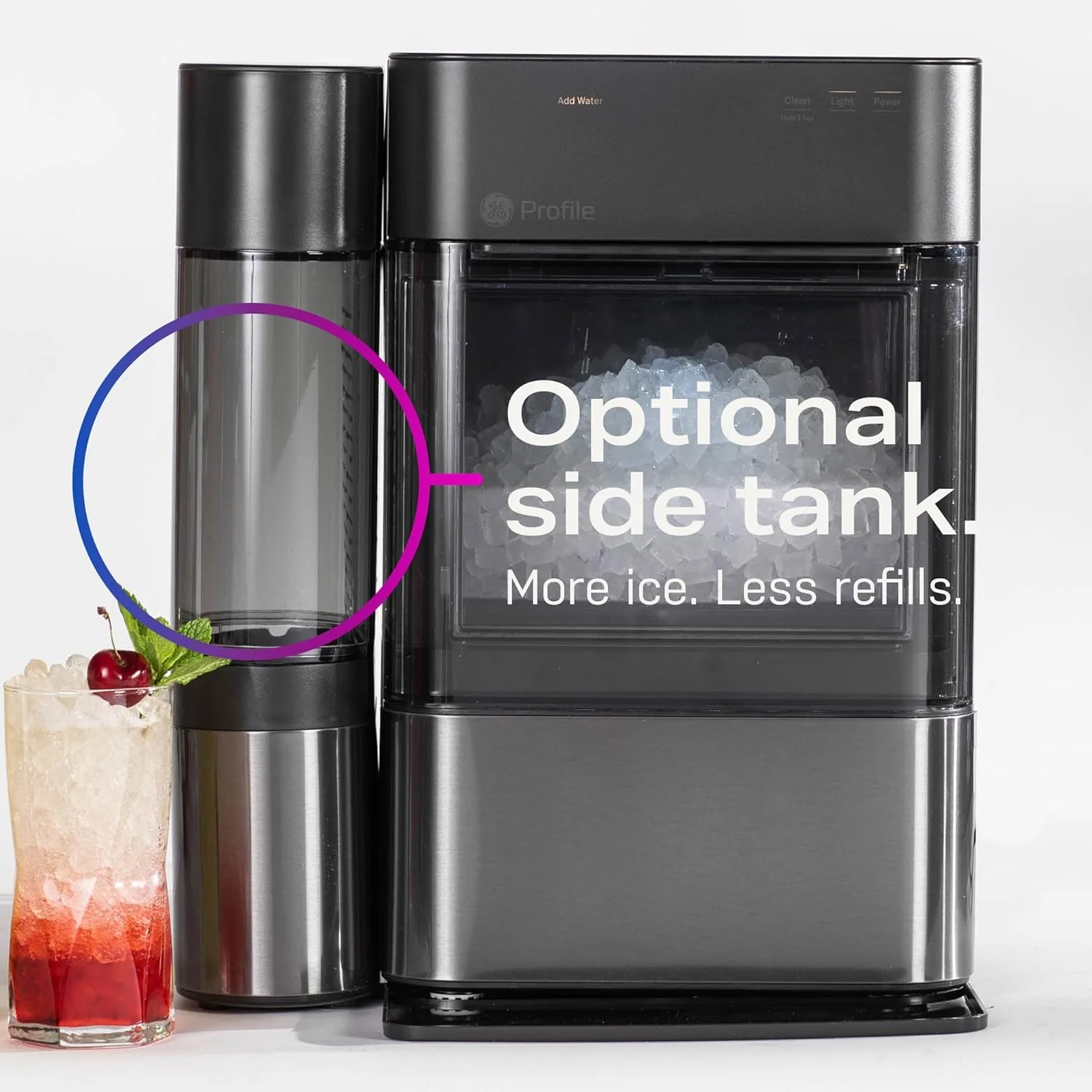 2025 GE Profile Opal 2.0 – Máquina de hielo tipo nugget con depósito de 0,75 galones, acero inoxidable