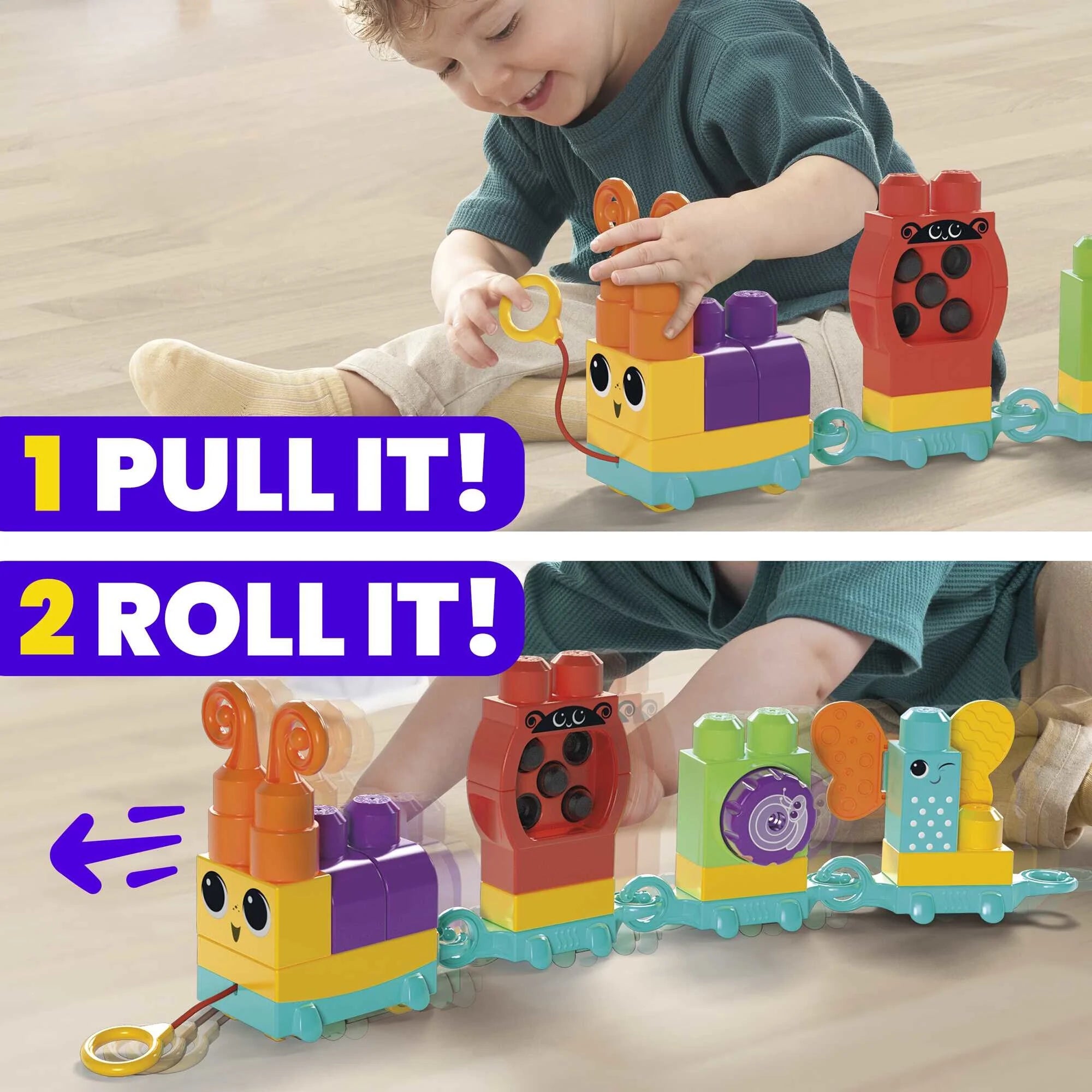 MEGA BLOKS Fisher-Price Bloques Sensoriales Move n Groove Oruga (24 piezas) para niños pequeños