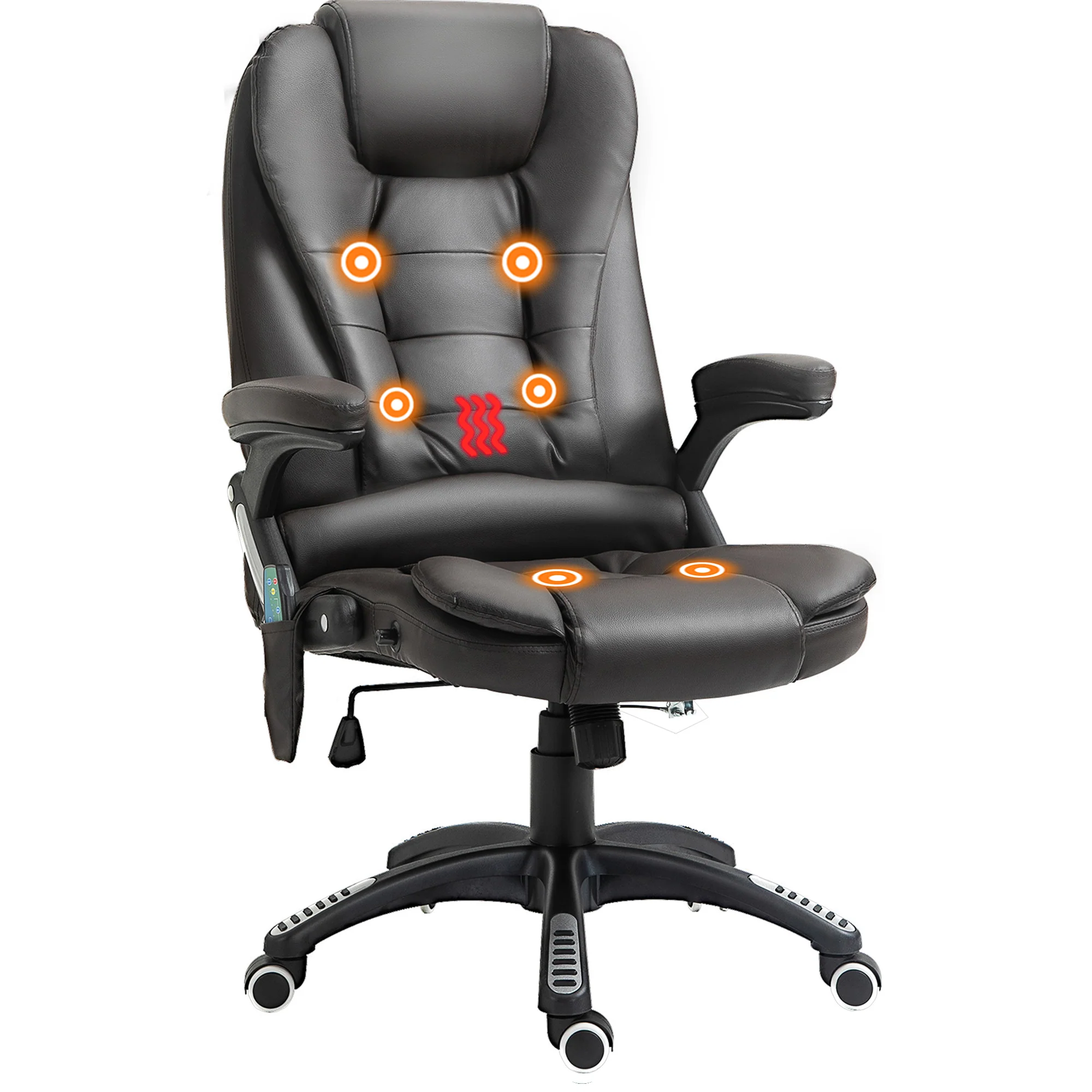 Silla de oficina ejecutiva con masaje y calefacción, sillón de oficina de cuero PU con respaldo alto, marrón