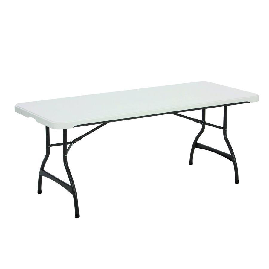 2025 Mesa plegable apilable de 6 pies, acabado granito blanco