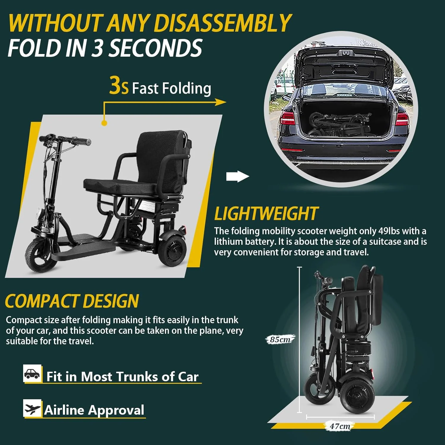 2025 Scooter eléctrico plegable WISGING de 3 ruedas – movilidad práctica para adultos y personas mayores