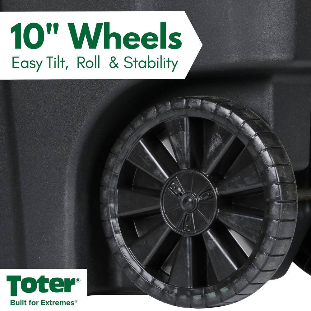 2025 Contenedor de basura exterior Toter de 64 galones con ruedas y tapa fija – Negro