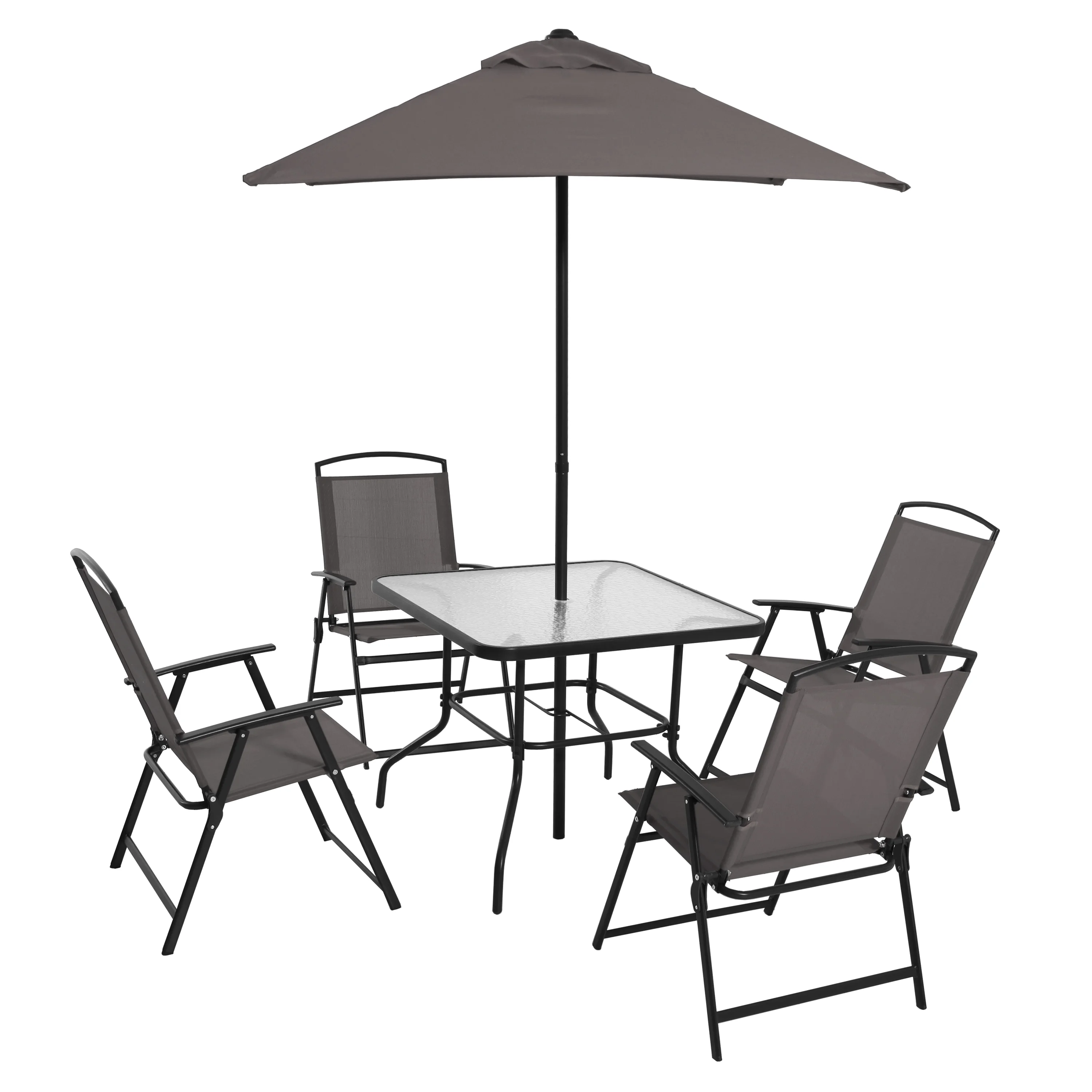 2025 Juego de comedor exterior Mainstays Albany Lane de 6 piezas con sombrilla, acero, rojo