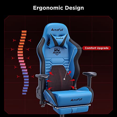 AutoFull Escritorio de Juego y Silla de Oficina con Soporte Lumbar Ergonómico, Estilo Racing, Cuero PU, Silla de Tarea Giratoria Ajustable de Espalda Alta para PC