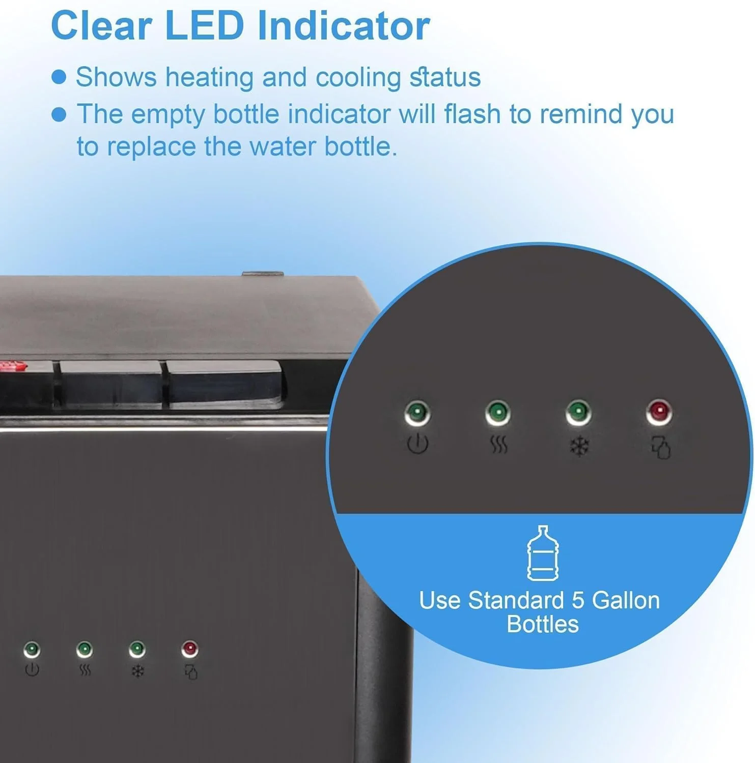 2025 Fuente de agua de 5 galones con carga inferior – 3 temperaturas con seguridad infantil – Negra