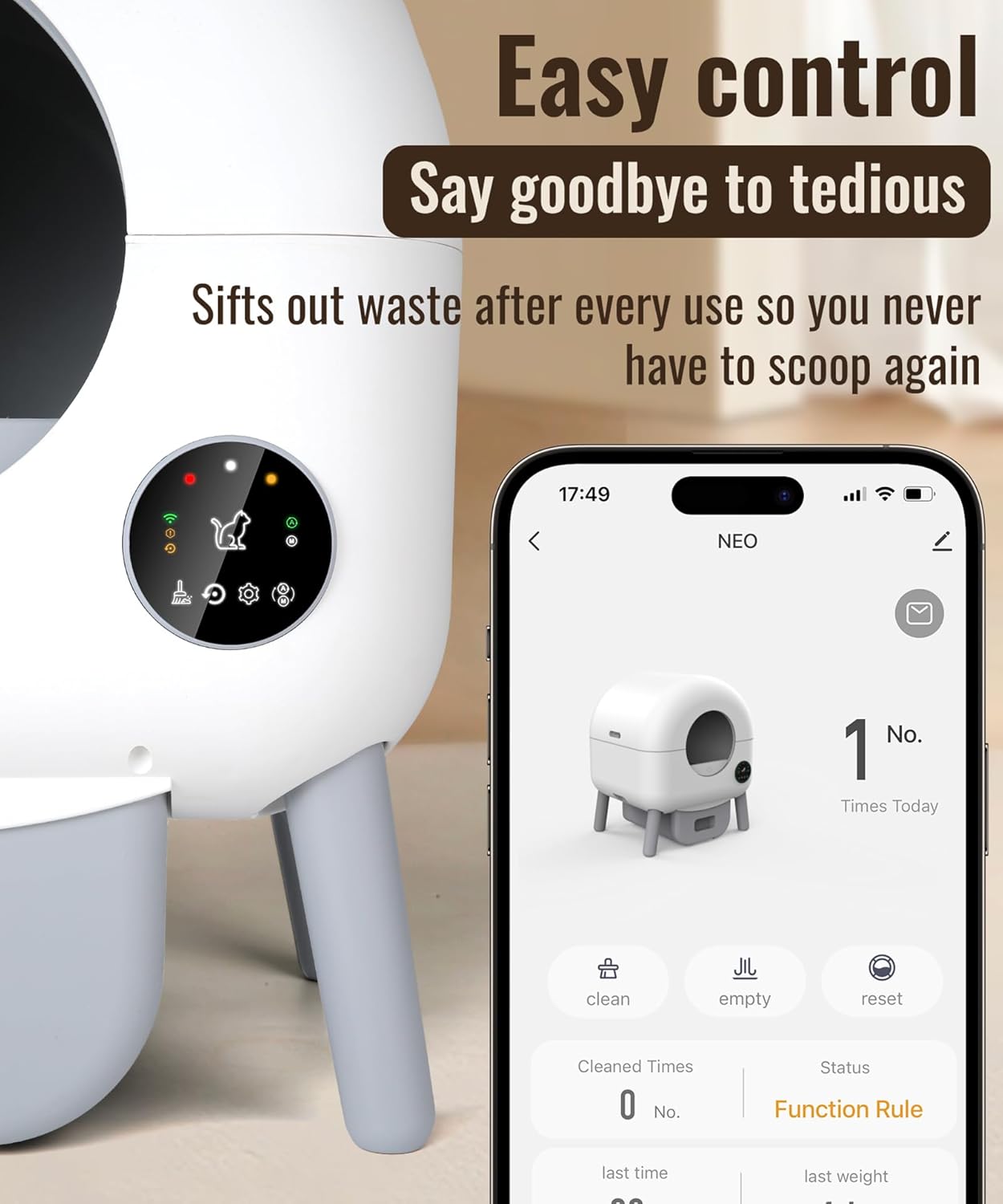 2025 Caja de Arena Autolimpiante - 110L Caja Automática para Gatos, Compatible con Todo Tipo de Arena, con 1 Rollo de Bolsas de Basura y Alfombrilla, Control por App, Color Gris Grande