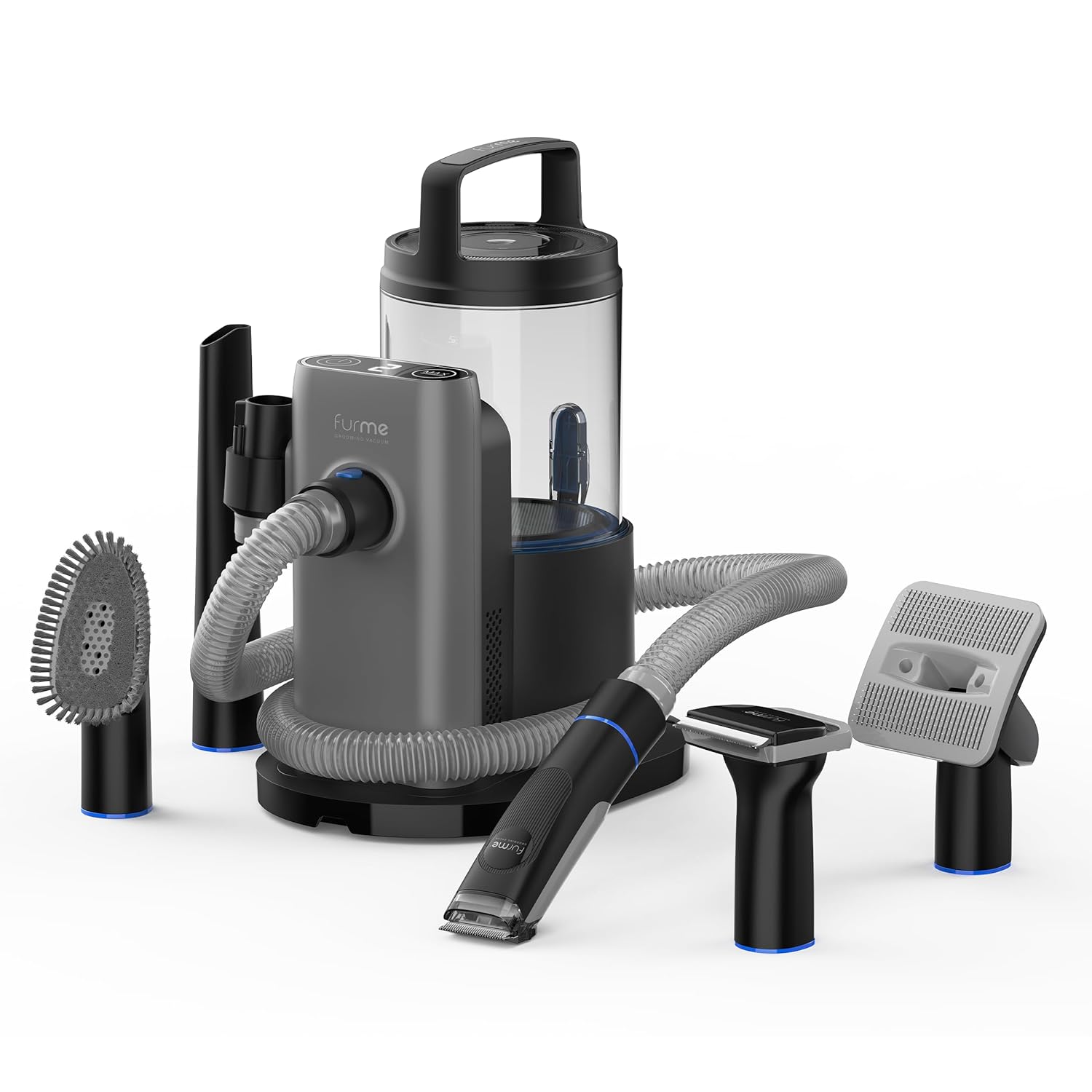 2025 Kit de Aspiradora para Acicalado Profesional Plus FurMe - 5 Herramientas para Mascotas con Contenedor de 2L