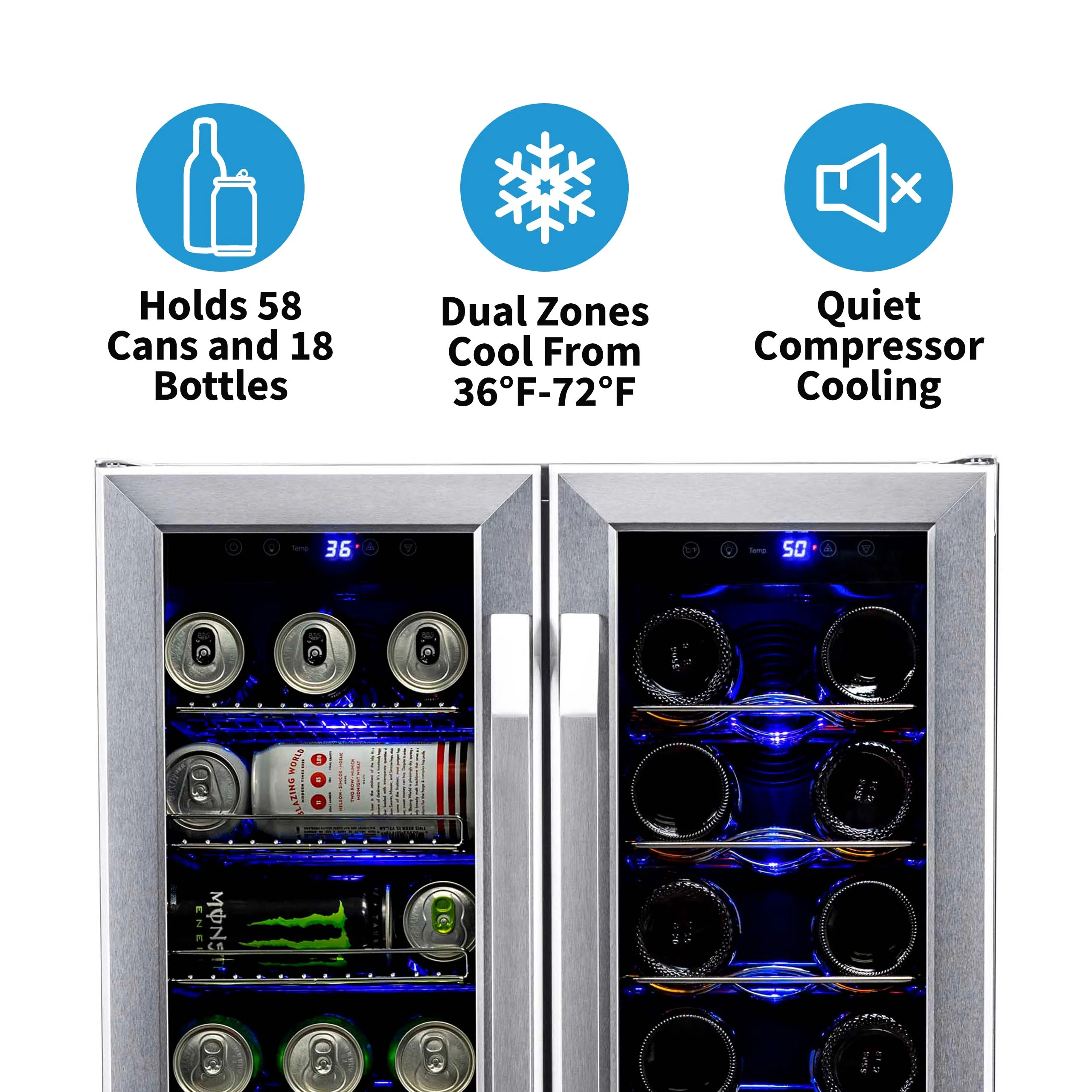 2025 Newair® Refrigerador Empotrable de Doble Zona para 58 Latas y 18 Botellas - 24