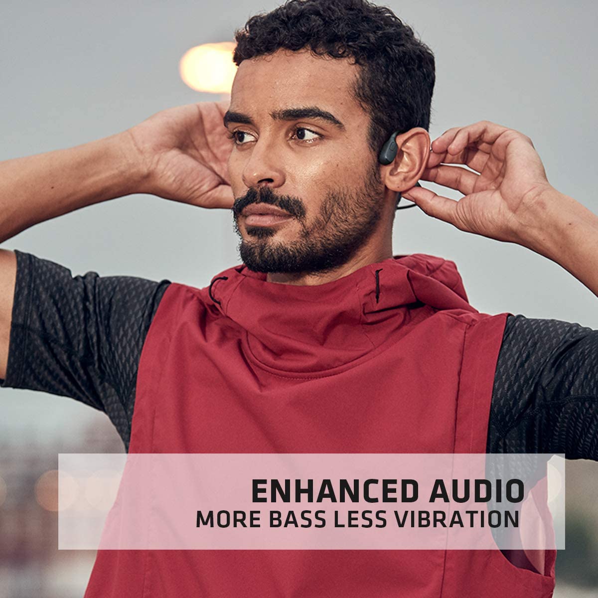 AfterShokz Aeropex Auriculares Inalámbricos de Conducción Ósea de Oreja Abierta con Cinturón Deportivo, Negro Cósmico, 2.3