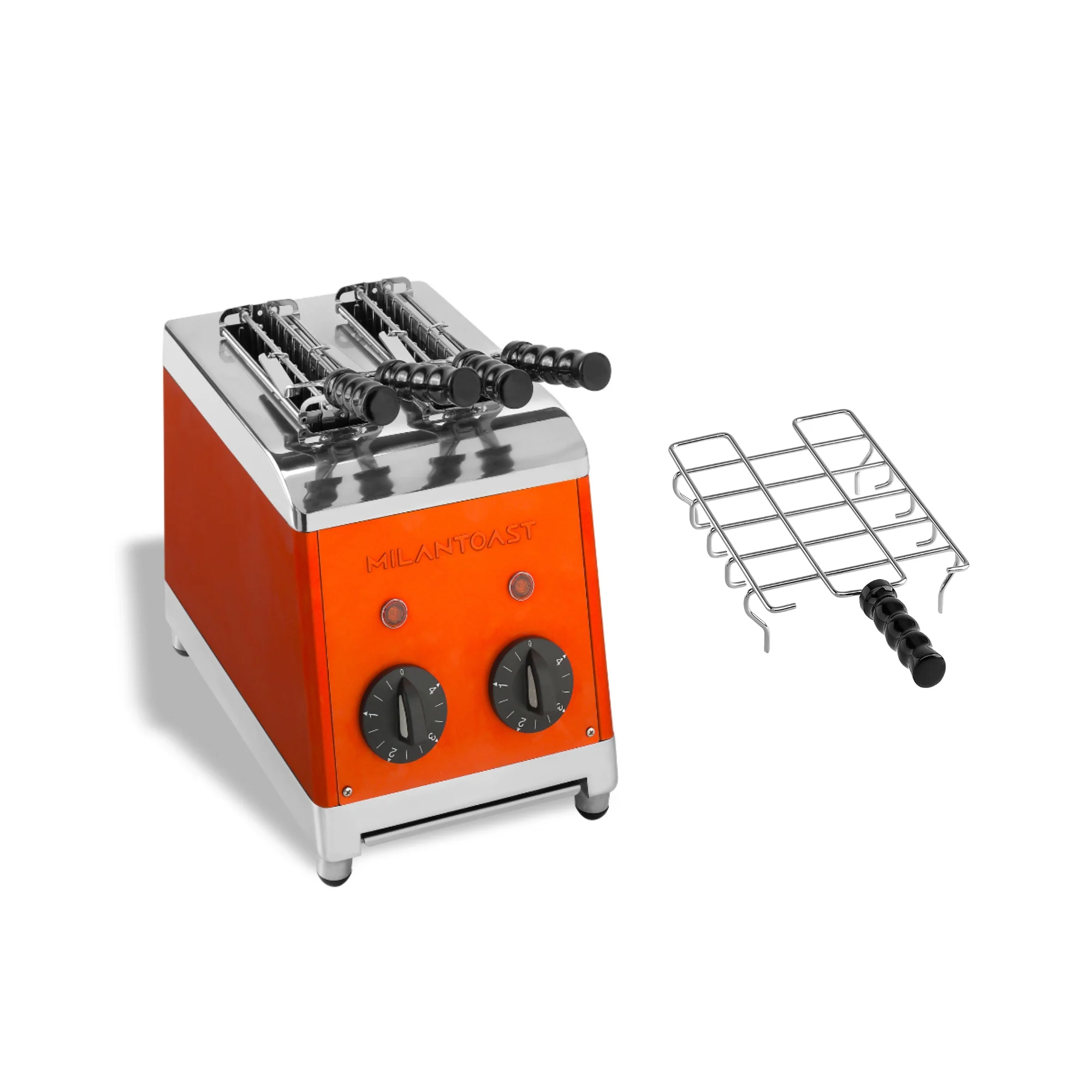 2025 Tostadora Milantoast de 2 ranuras con pinzas y soporte para panecillos