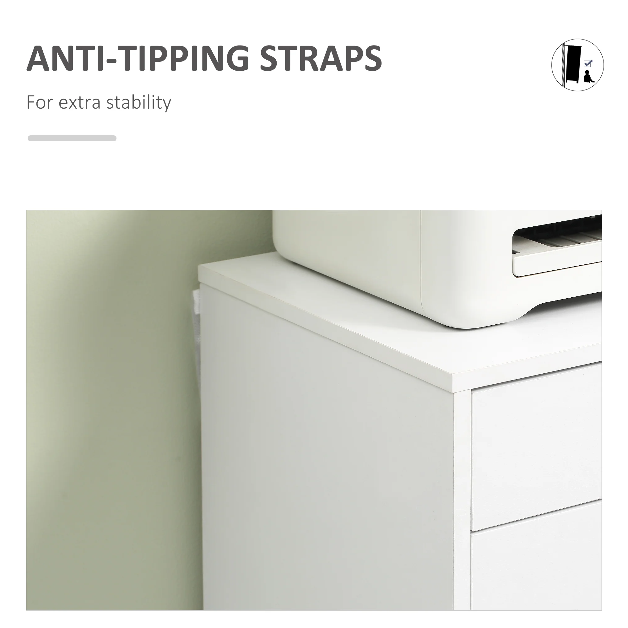 Cajonera Vertical de 7 Cajones, Mueble de Oficina Móvil con Ruedas, Blanco