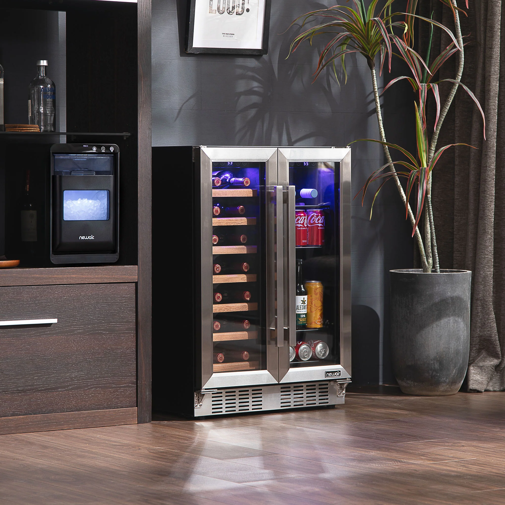 2025 Refrigerador para Vinos y Bebidas Newair – Doble Zona con Puertas Francesas (24 pulgadas)