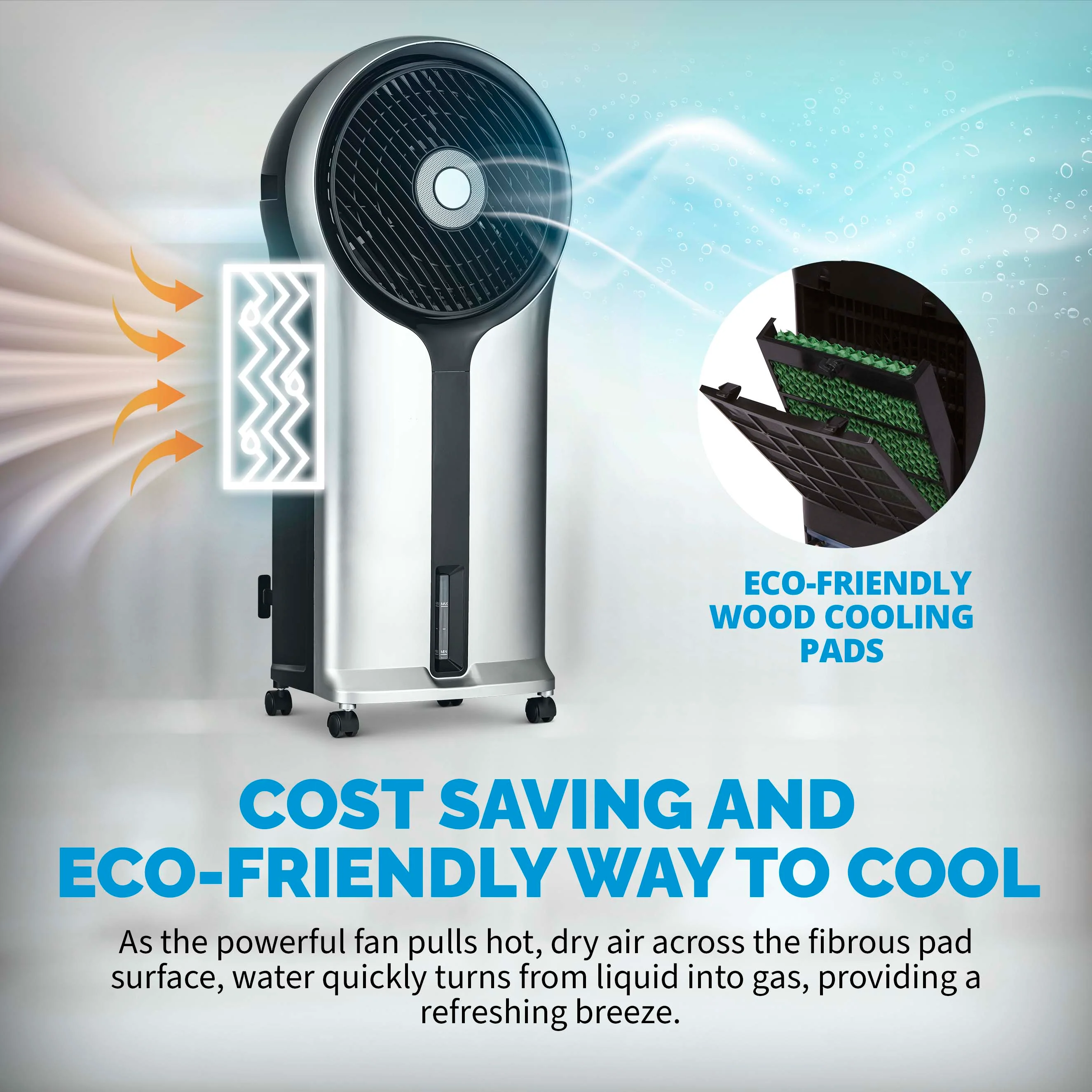 2025 Newair® Enfriador de Aire Evaporativo y Ventilador Portátil 470 CFM con Placa de Enfriamiento tipo Panal – Plateado