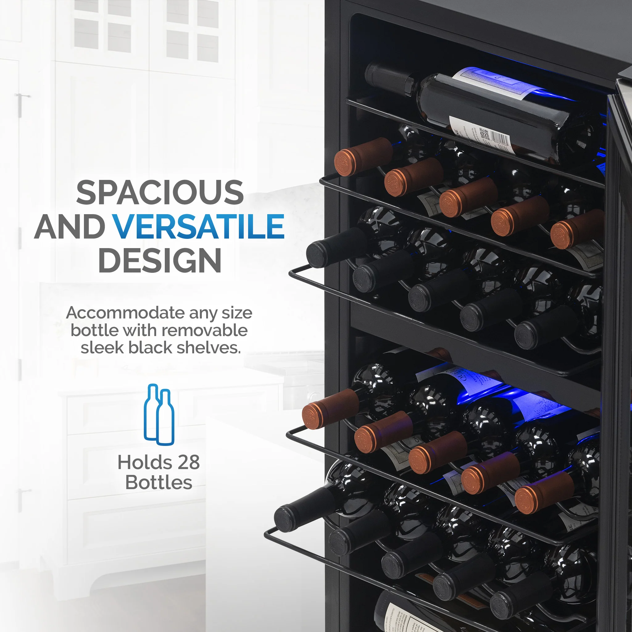 2025 Refrigerador de Vinos Independiente Newair® – 28 Botellas (48 cm), Doble Zona, Acero Inoxidable