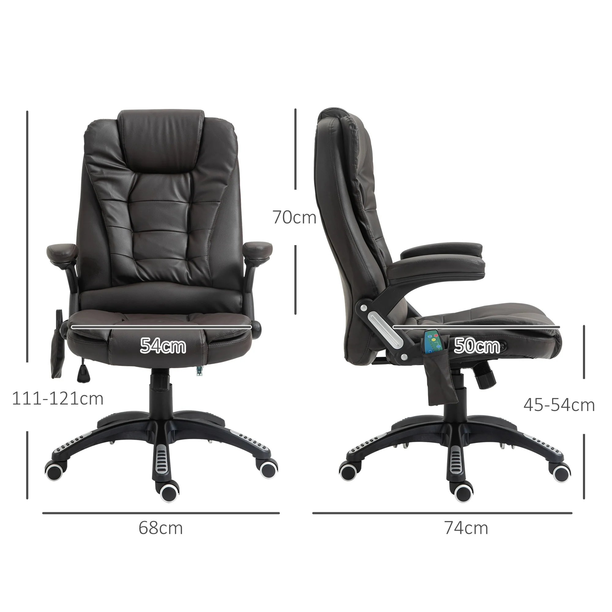 Silla de oficina ejecutiva con masaje y calefacción, sillón de oficina de cuero PU con respaldo alto, marrón
