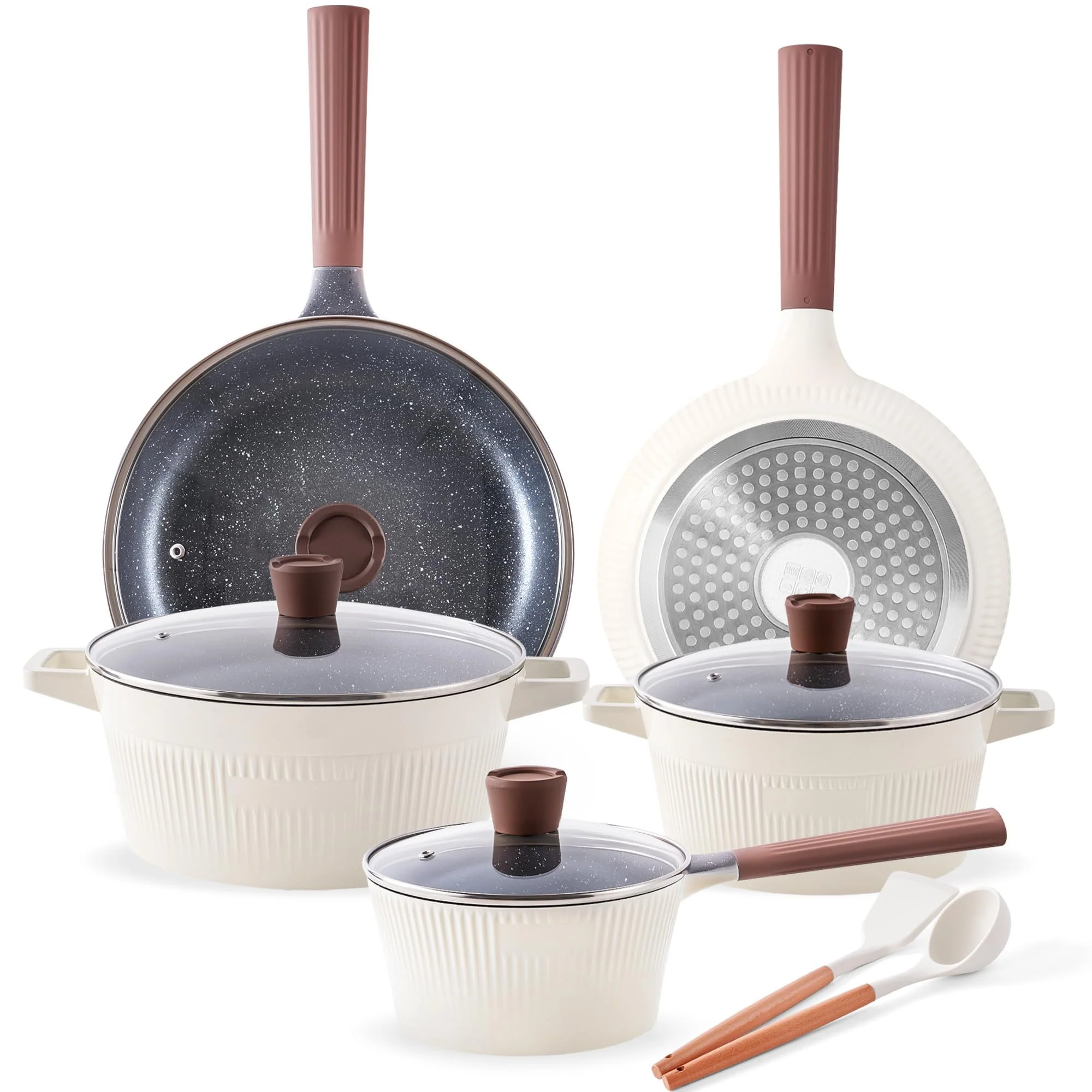 Juego de Ollas Apilables de 13 Piezas con Mango Desmontable, Cocina de Camping