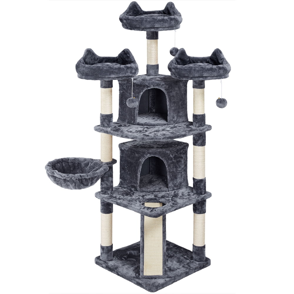 Árbol para Gato de Gran Formato Topeakmart 175 cm con 2 Cuevas y Rascadores, Gris Oscuro