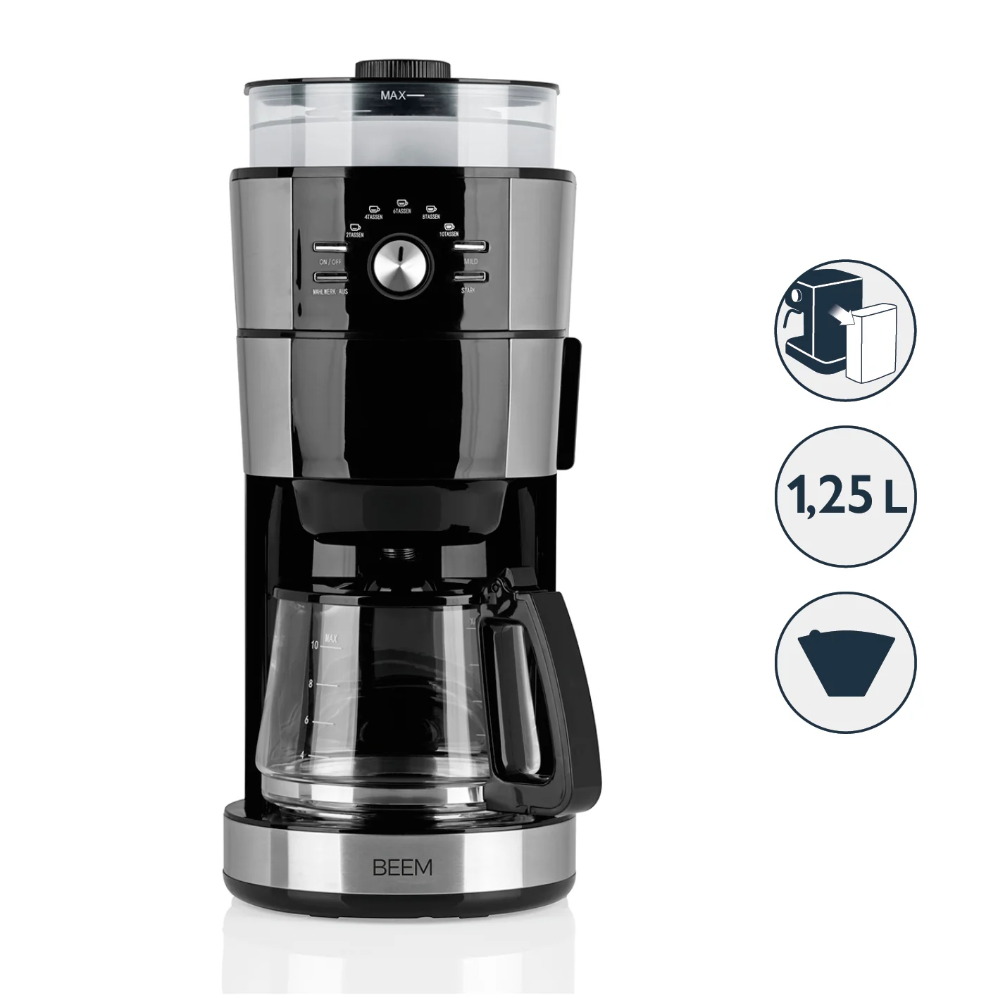 2025 FRESH-AROMA-INTENSE Cafetera de filtro con molinillo – jarra de vidrio