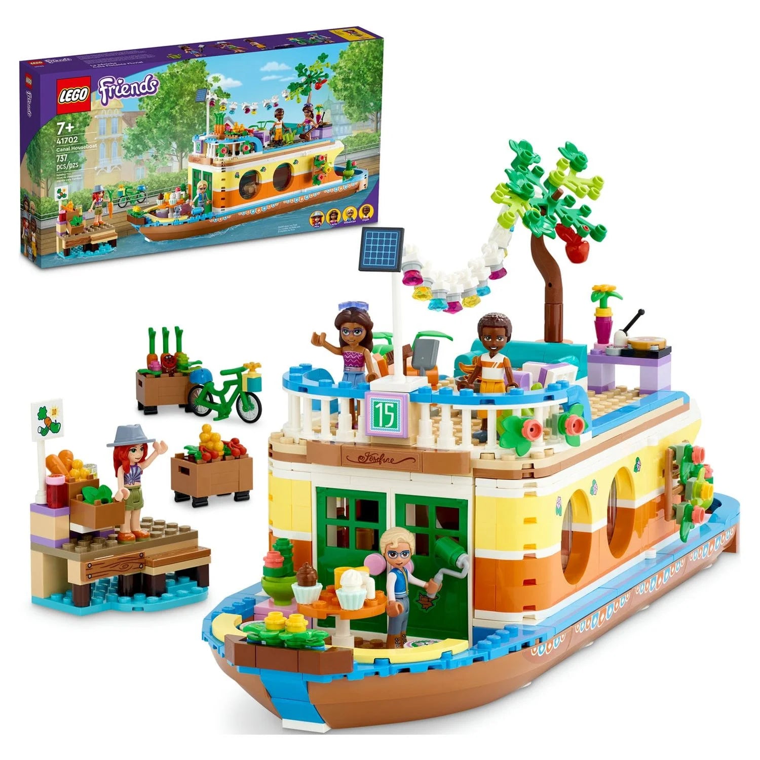 LEGO Friends Casa Flotante en el Canal 41702 Kit de Construcción; Incluye 4 Mini Muñecas, incluyendo a Mia, y 1 Animal de Juguete; Regalo de Cumpleaños para Niños de 7 años en adelante (737 piezas)