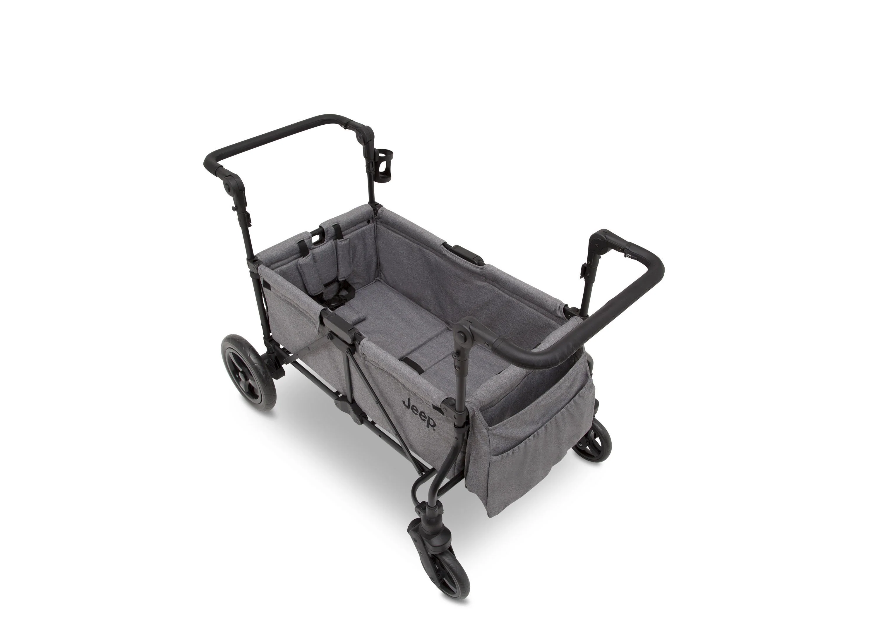 2025 Jeep Wrangler Stroller Wagon de Delta Children – 3 Modos: Portabebés, Cochecito y Carrito, Suspensión, Capota UV, Compatible con Sillas de Auto, Almacenamiento Múltiple, Manillares Ajustables