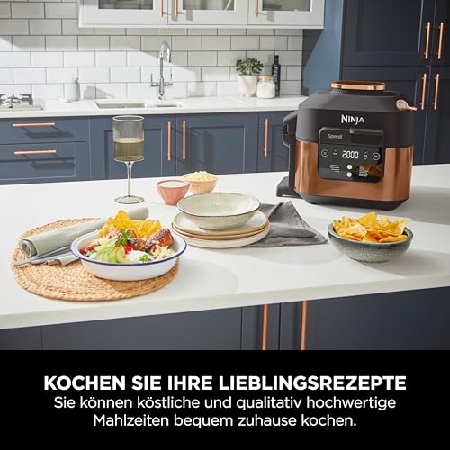 2025 Ninja Speedi Multicuiseur 2025, 5,7 L, Multicuiseur 10 en 1, Freidora de aire, Cocción lenta, Parrilla, Horno, Negro y Cobre ON400EUCP
