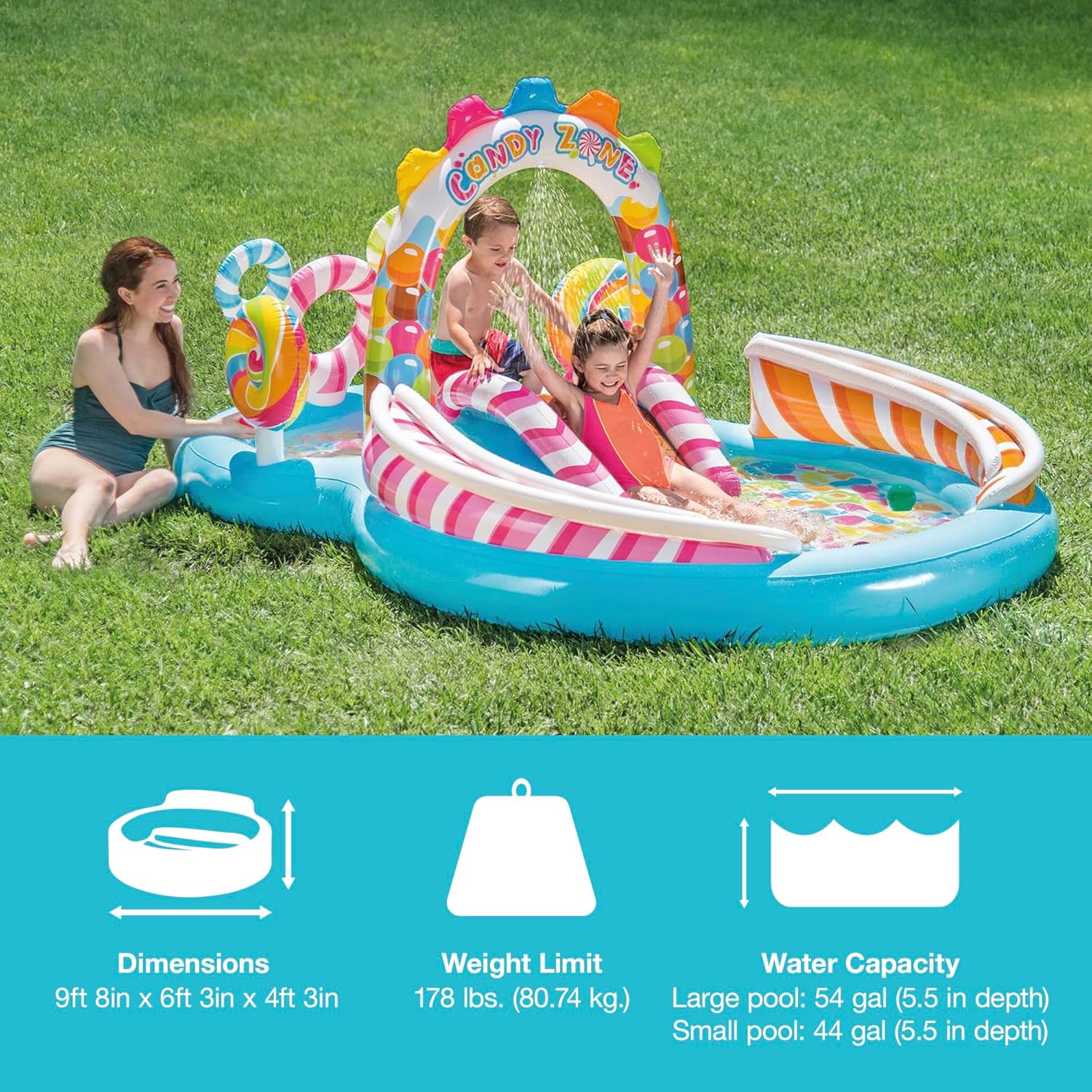 Intex Área de Juego Inflable Jungle Adventure – Piscina con Tobogán y Juegos de Agua para Niños