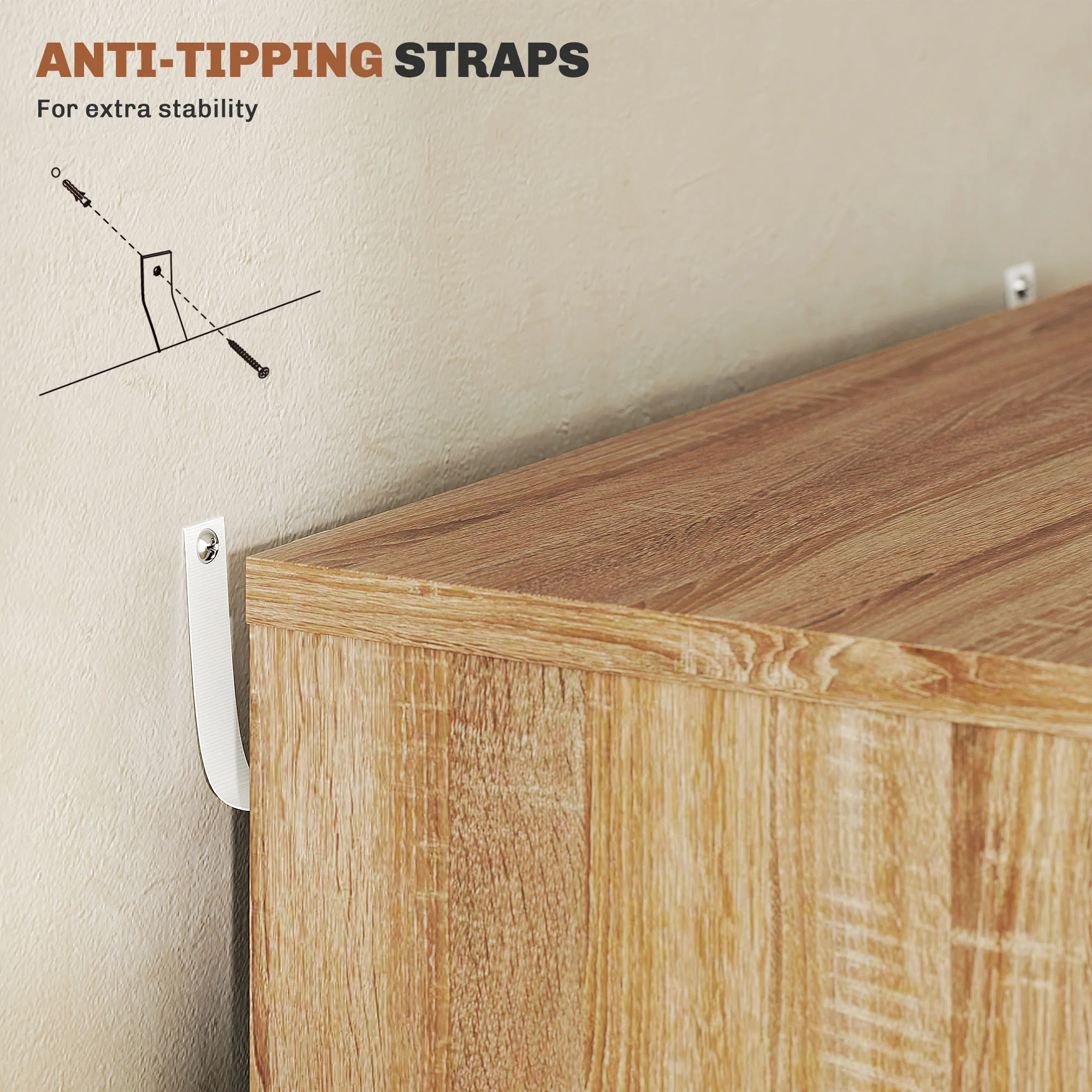 Cajonera Vertical de 5 Cajones, Mueble de Oficina Móvil con Ruedas, Roble