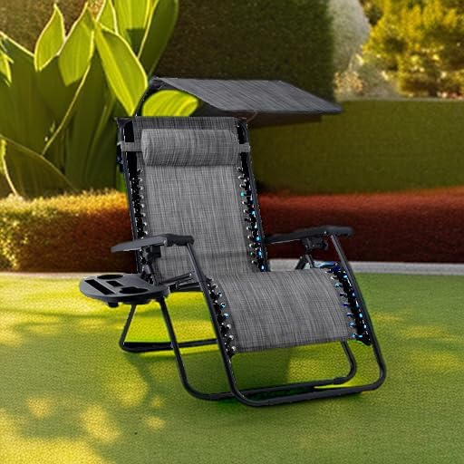 Best Choice Products – Silla Reclinable de Patio con Gravedad Cero, Ajustable y Plegable para Exteriores con Dosel, Almohada Cervical y Bandeja Lateral, Textileno – Azul Pavo Real