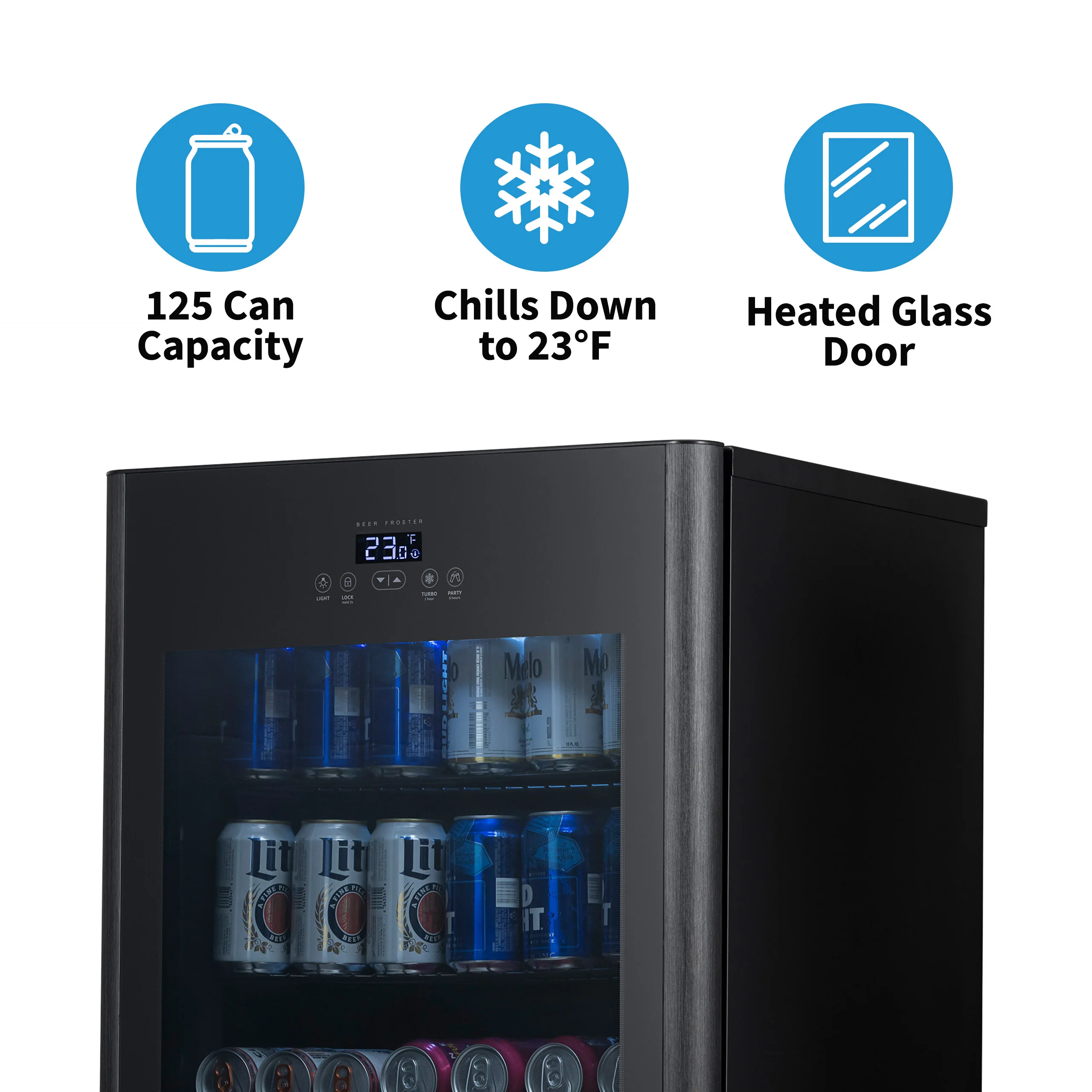 2025 Newair® Refrigerador de Bebidas Negro Independiente para 125 Latas con Función de Congelación Rápida – 22,1”