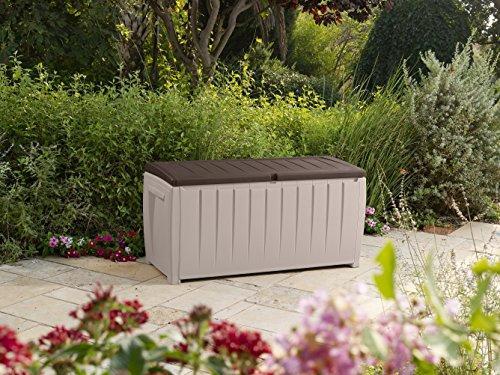 Keter Novel Caja de Almacenamiento Plástica para Deck, Mueble de Patio Exterior, 90 Gal, Marrón