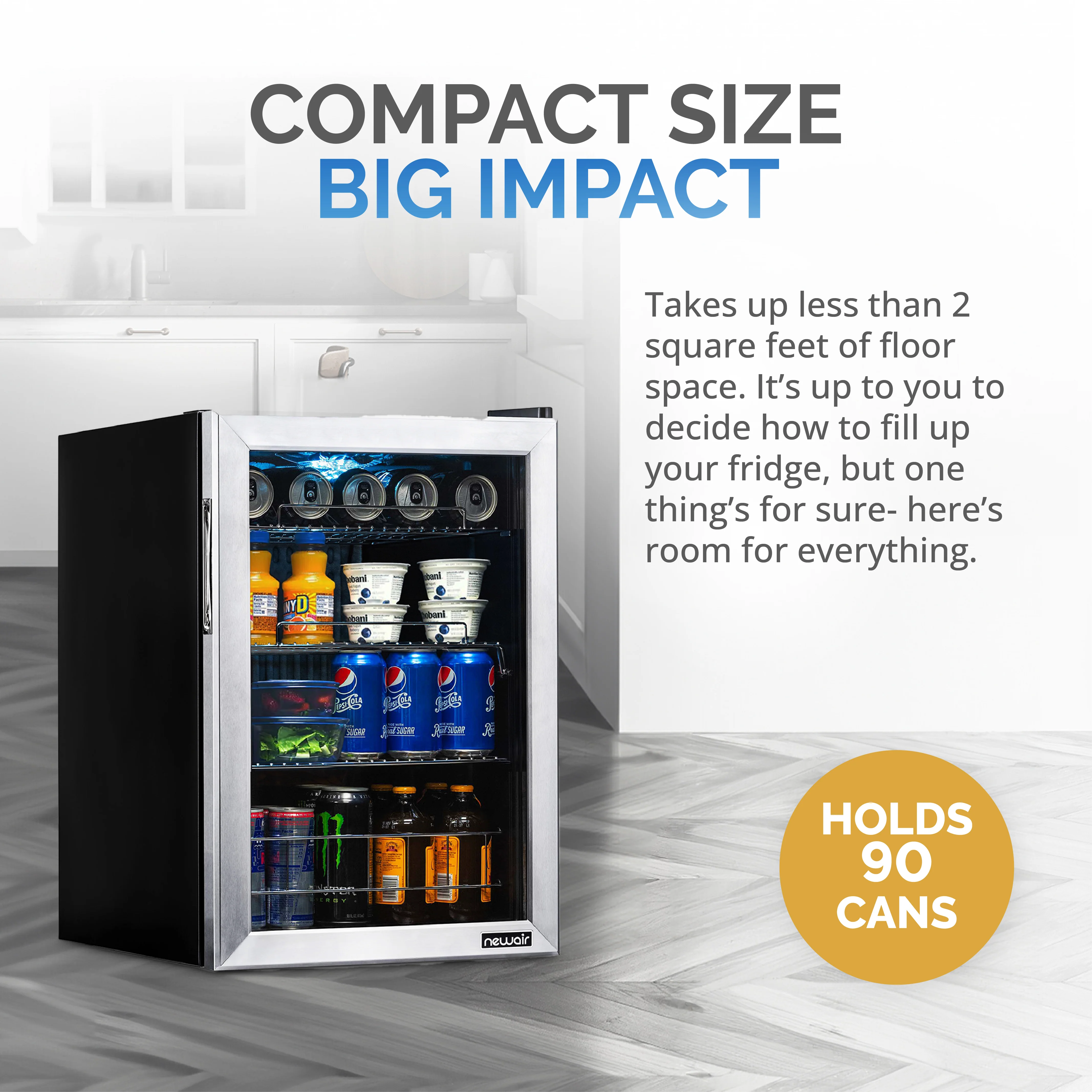 2025 Newair® Refrigerador de Bebidas Independiente de Acero Inoxidable – 90 Latas – 17”