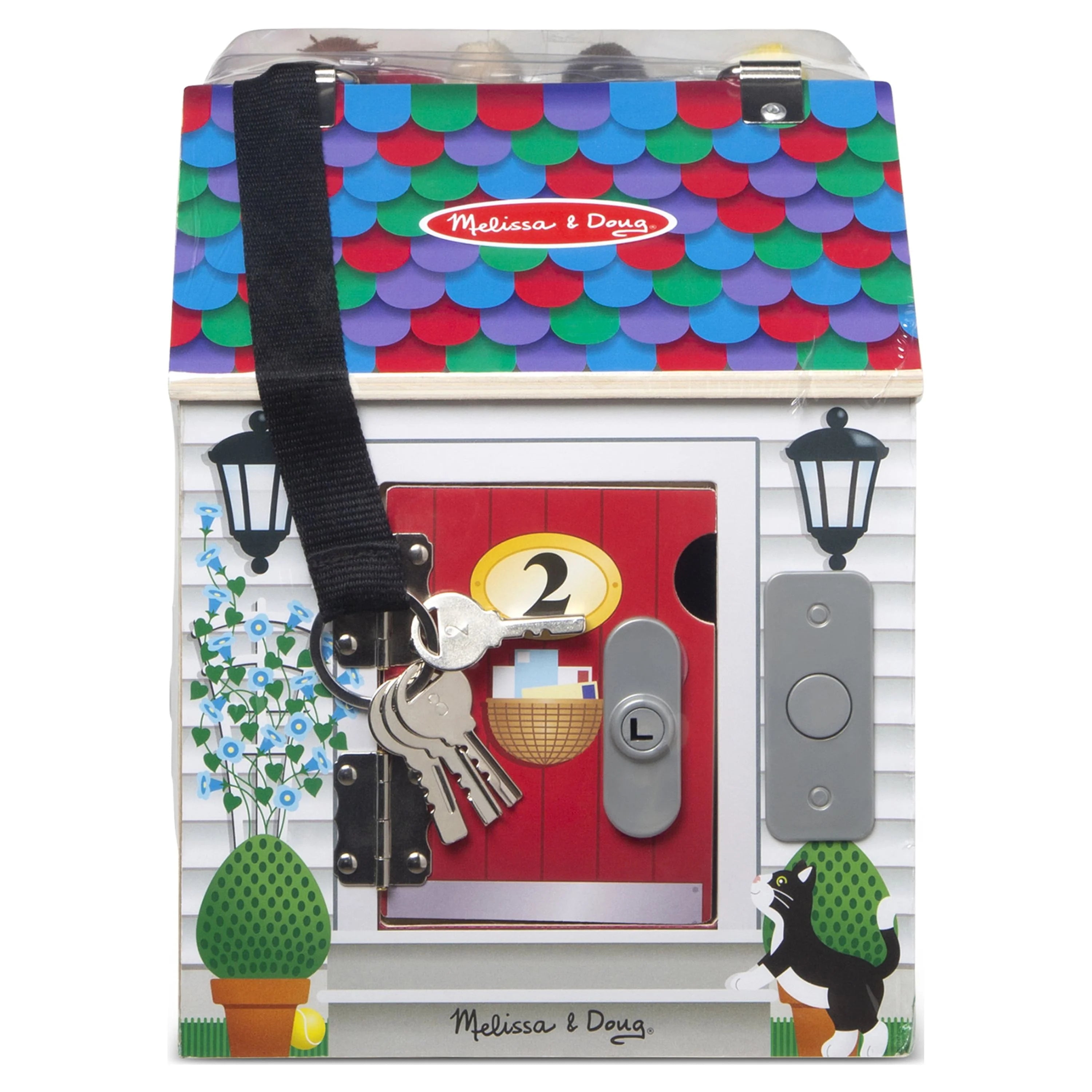 Melissa & Doug Casa de Muñecas de Madera con Timbre para Llevar – Sonidos de Timbre, Llaves, 4 Muñecos de Madera Posables