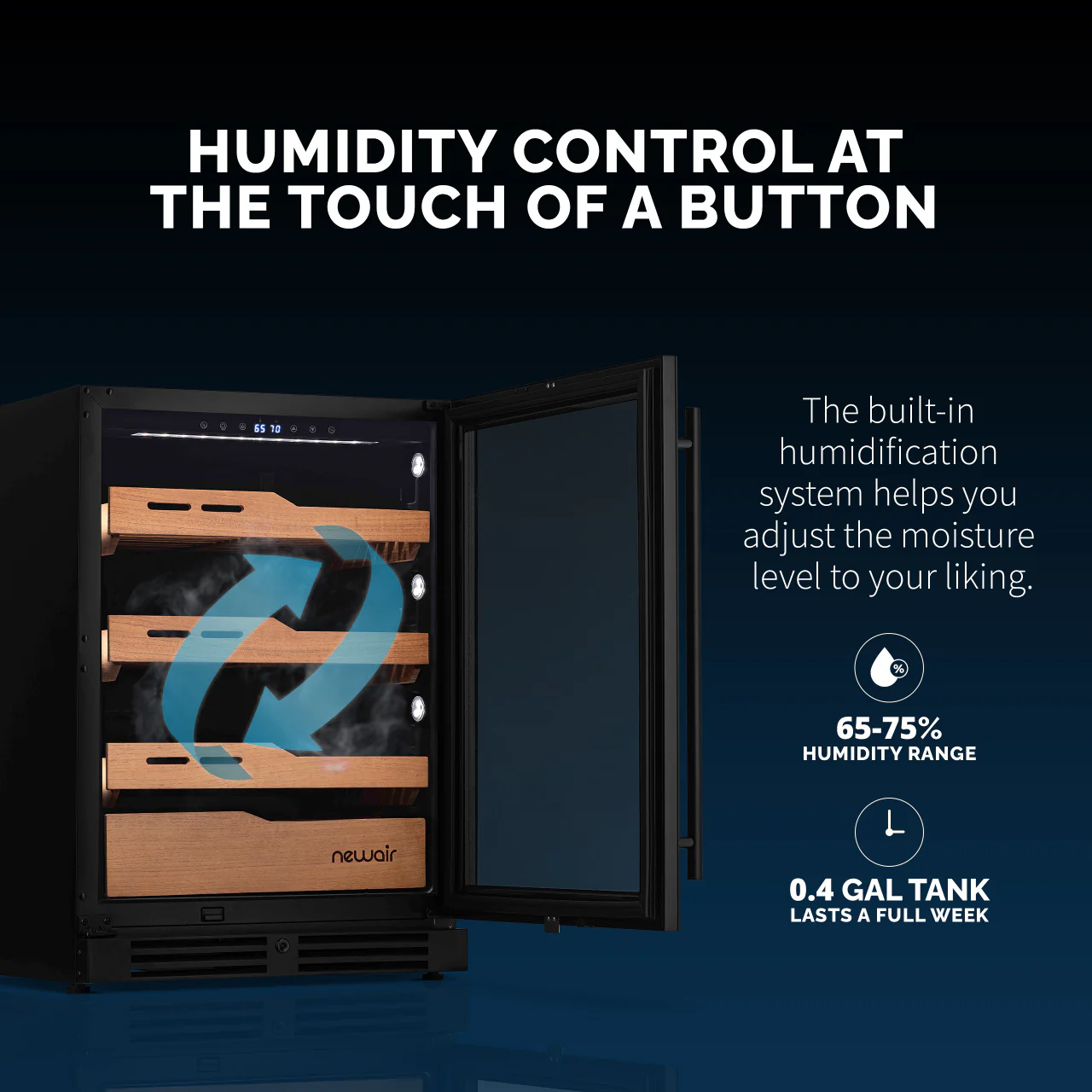 2025 Humidor eléctrico para puros Newair®, capacidad para 1,500 puros, empotrable o independiente