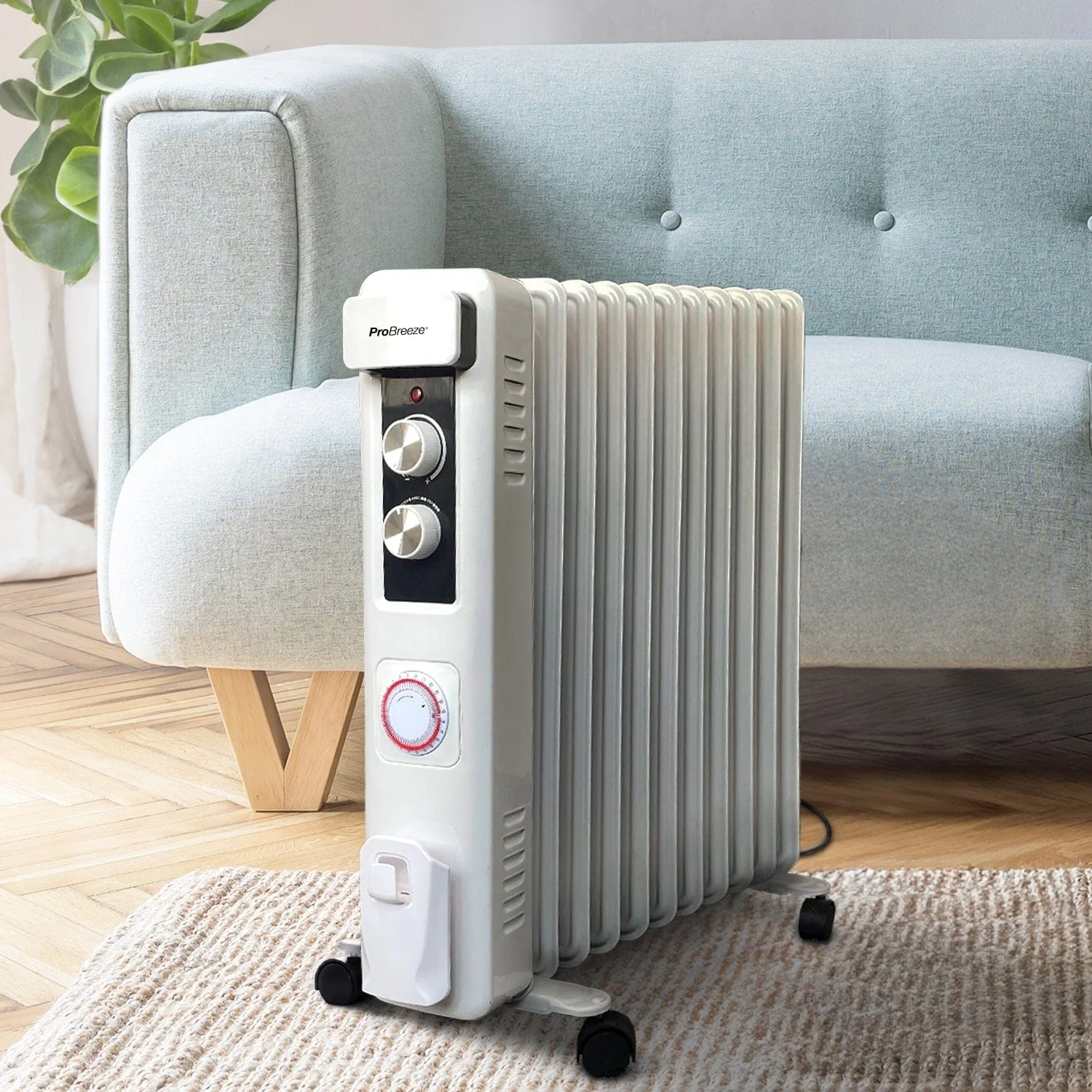 2025 Radiador de aceite 2500W, 11 aletas, con control termostático - Blanco