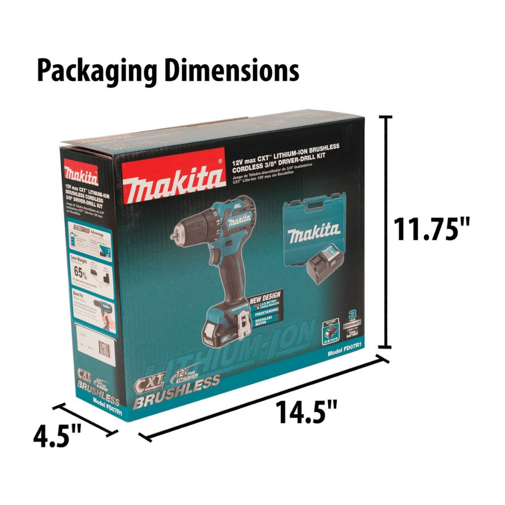 Makita FD07R1 Kit de Taladro-Atornillador Inalámbrico sin Escobillas 12V MAX CXT de 3/8 Pulgadas