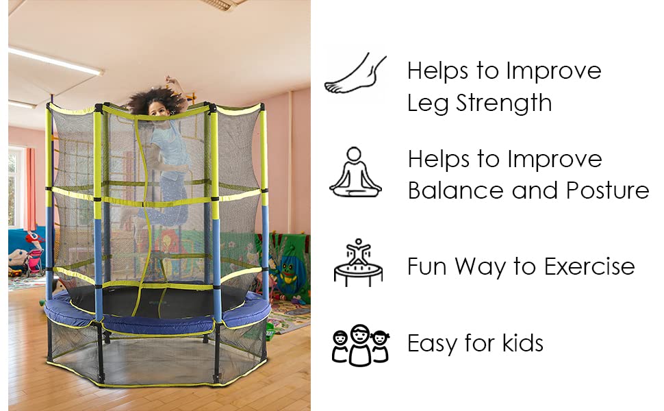 Machrus Upper Bounce Trampolín Infantil de 55″ con Red de Seguridad – Fácil de Ensamblar