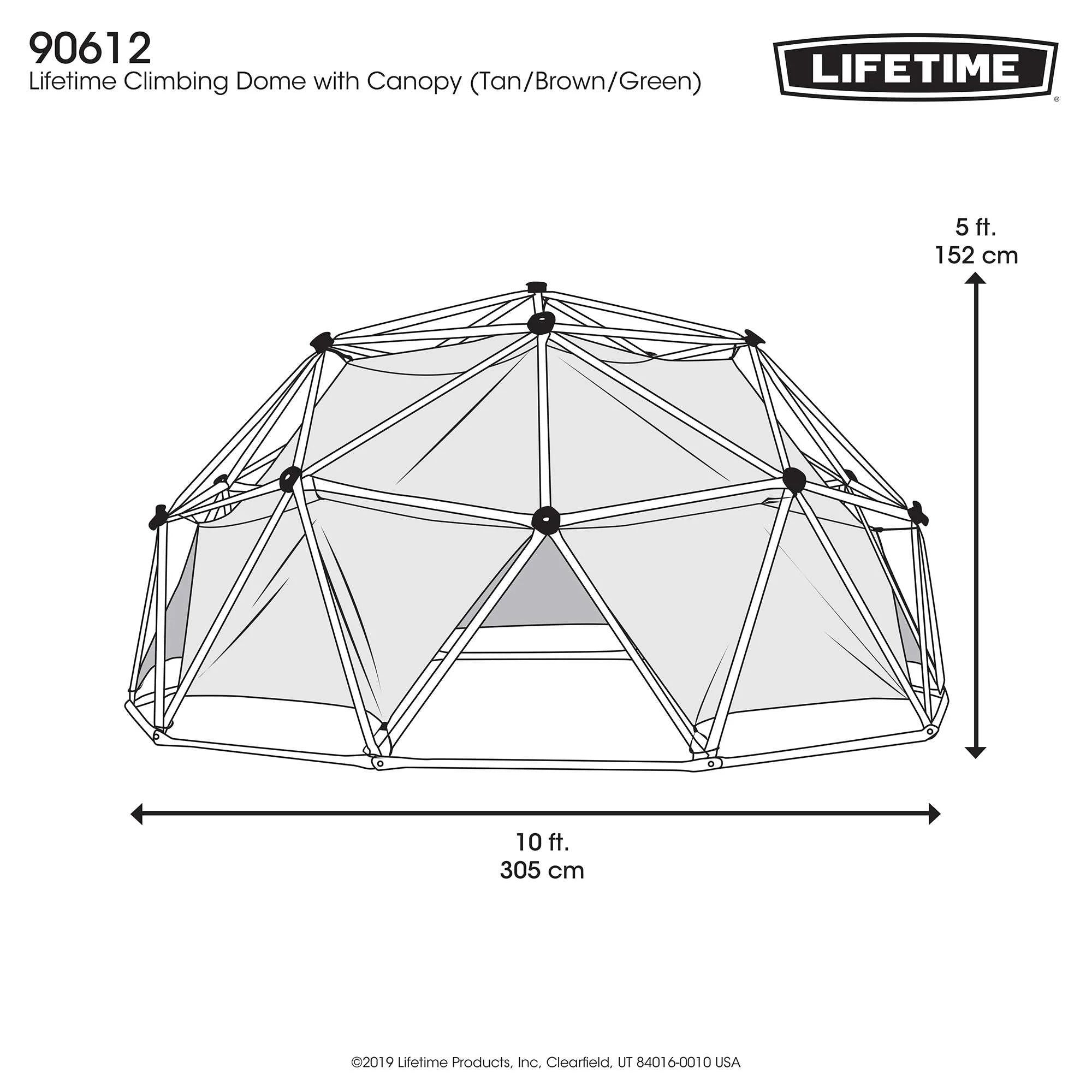 Lifetime Cúpula para Escalar al Aire Libre para Niños, 5 pies de Alto x 10 pies de Ancho con Dosel, Verde y Marrón (90612)