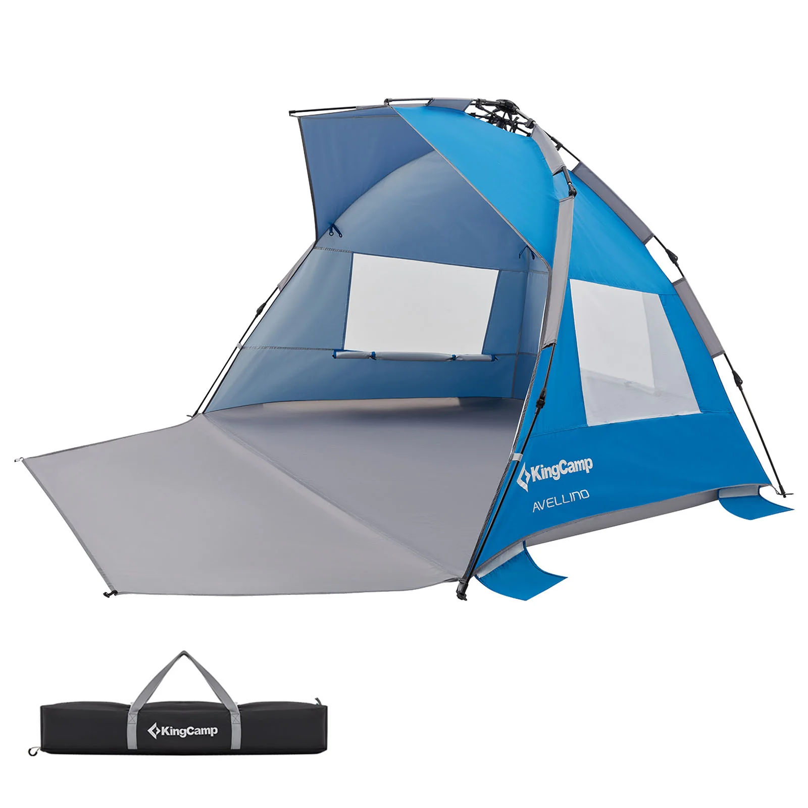 2025 KingCamp Avellino – Tienda de playa automática con protección solar UPF50+, protección contra el viento y la vista, estructura hidráulica, sacos de arena y ventanas de malla