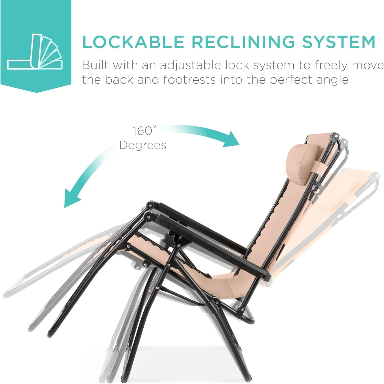 Best Choice Products – Silla Reclinable de Patio con Gravedad Cero, Ajustable y Plegable para Exteriores con Dosel, Almohada Cervical y Bandeja Lateral, Textileno – Azul Pavo Real