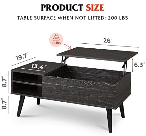 Mesa de Centro WLIVE con Tapa Elevable, Compartimento Oculto y Estante de Almacenamiento Ajustable