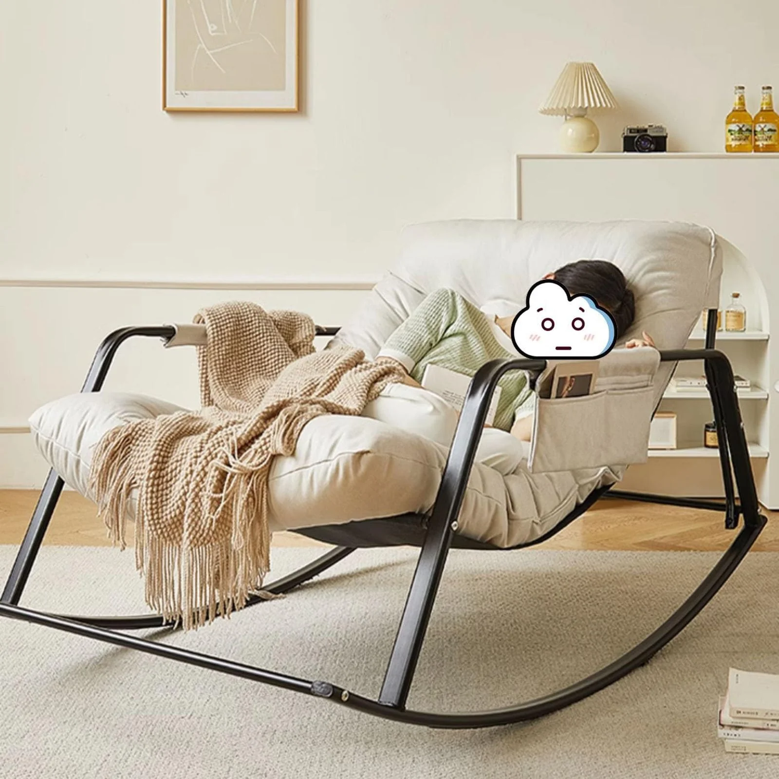 Sillón Mecedora de Patio Exterior – Mecedora Extra Grande Totalmente Acolchada para Interior y Exterior